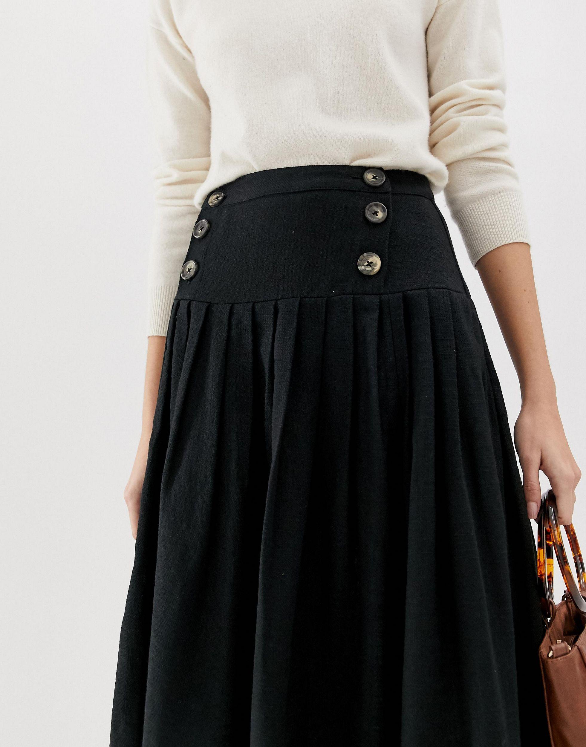 ASOS Textured Drop Waist Midi Skirt-black | Lyst