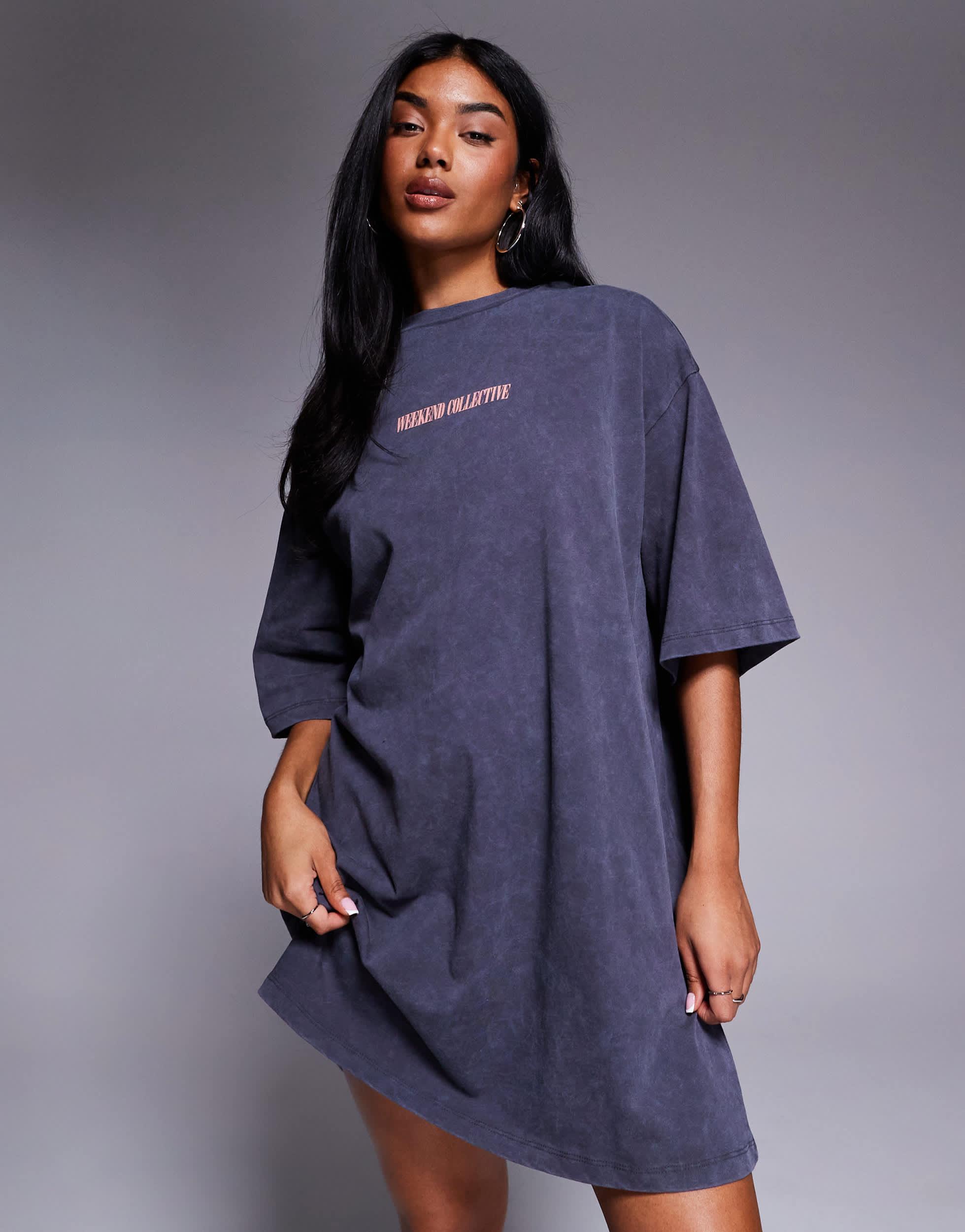 ASOS Weekend Collective T-shirt Dress With Stacked Back Logo in