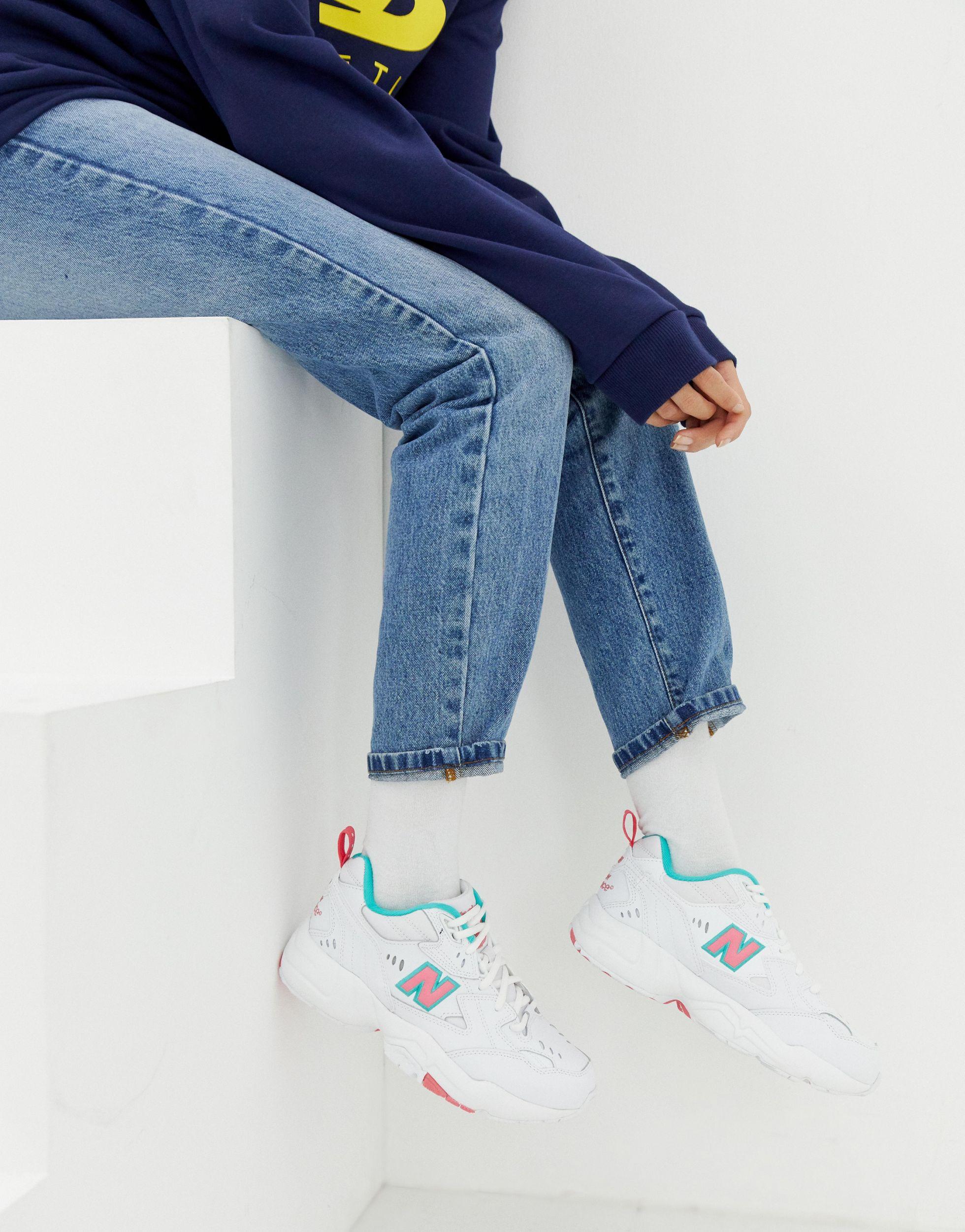 New Balance Leather 608 White With Pink And Green Chunky Trainers in Blue |  Lyst Australia