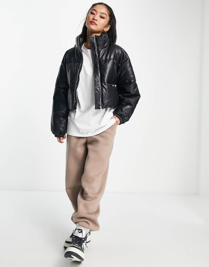 Cropped Puffer Black Puffer Coat Pull And Bear Pull&Bear Cropped