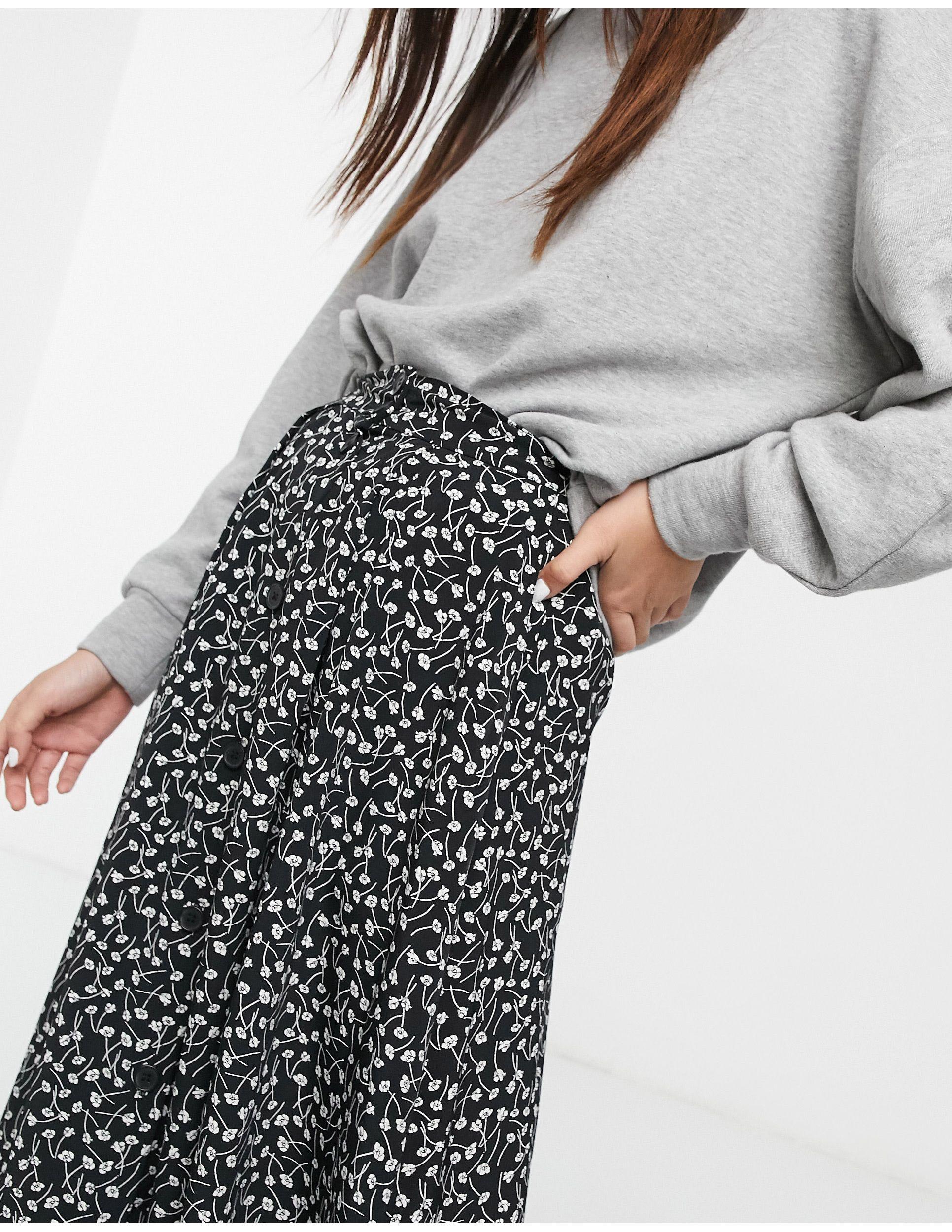 Monki Sigrid Button Through Floral Midi Skirt in Black | Lyst
