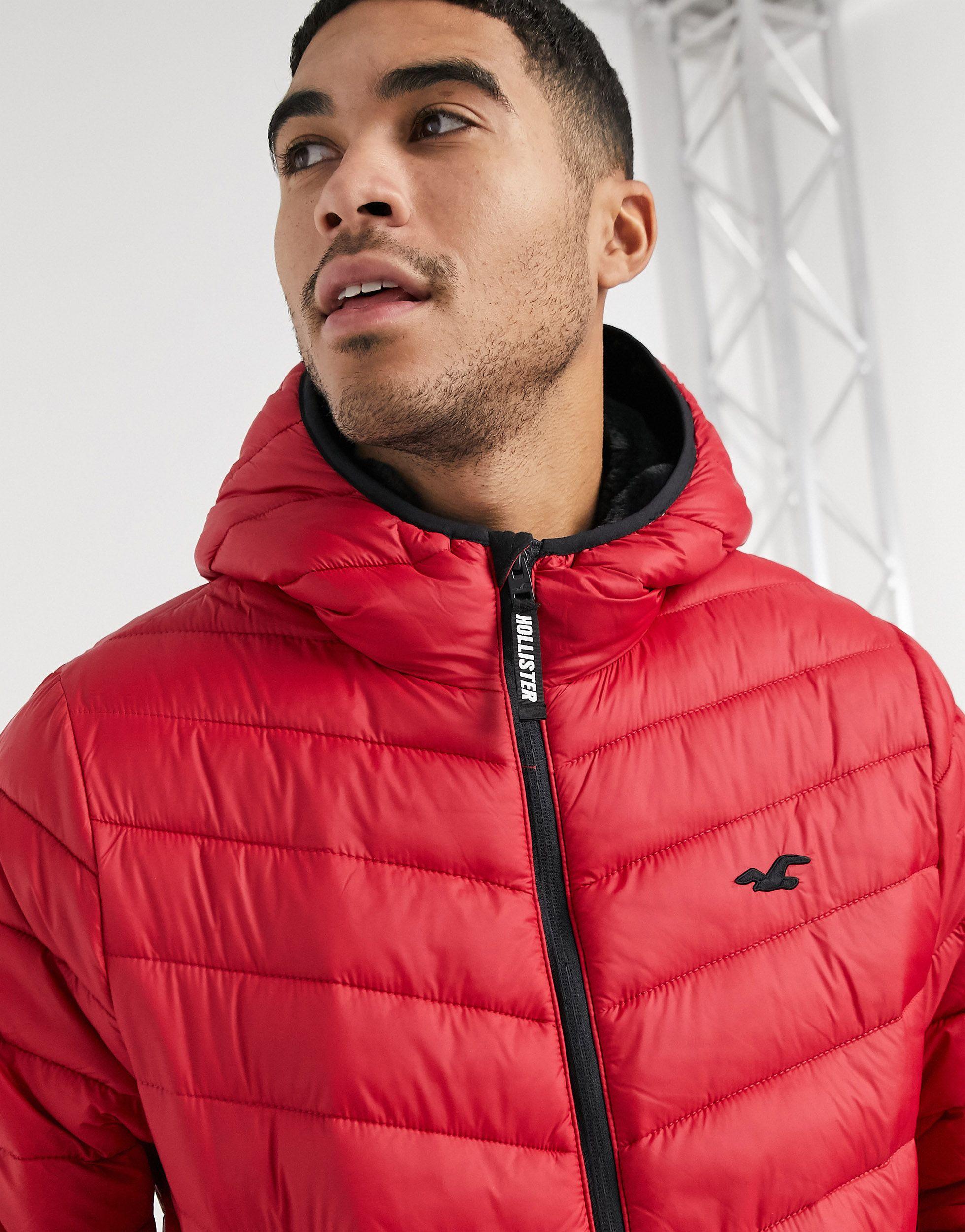 Hollister Synthetic Cozy Lined Hooded Puffer Jacket in Red for Men | Lyst