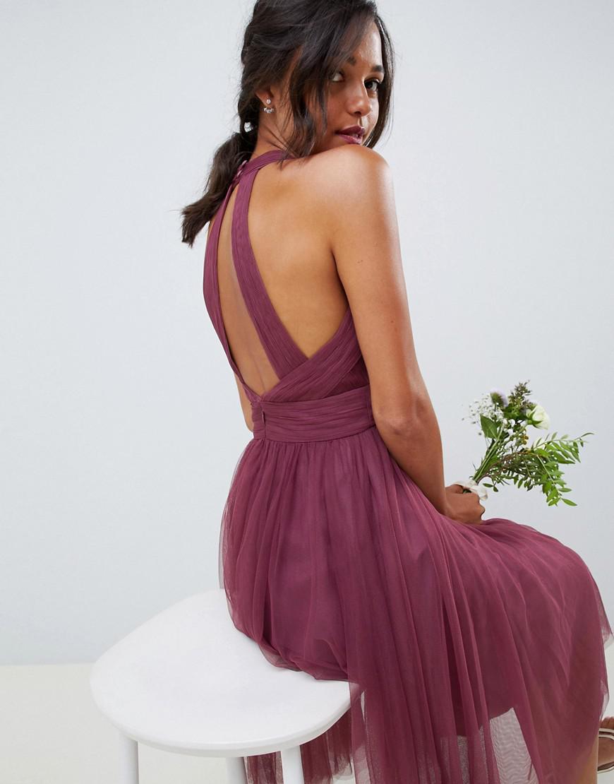 ASOS Soft Tulle Midi Dress in Purple - Lyst