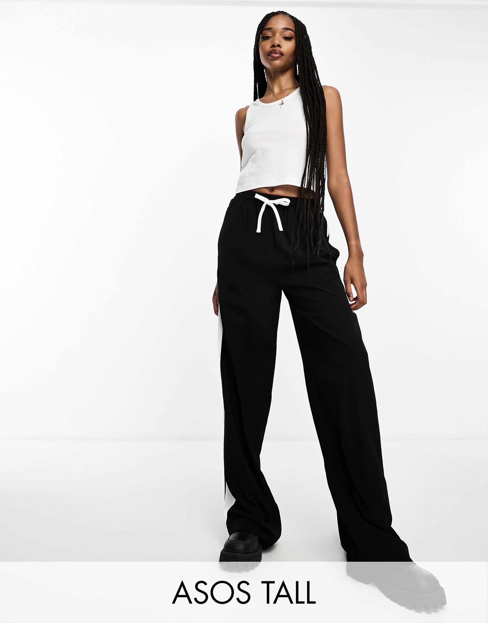 ASOS Tall Pull On Pants With Contrast Panel in Black