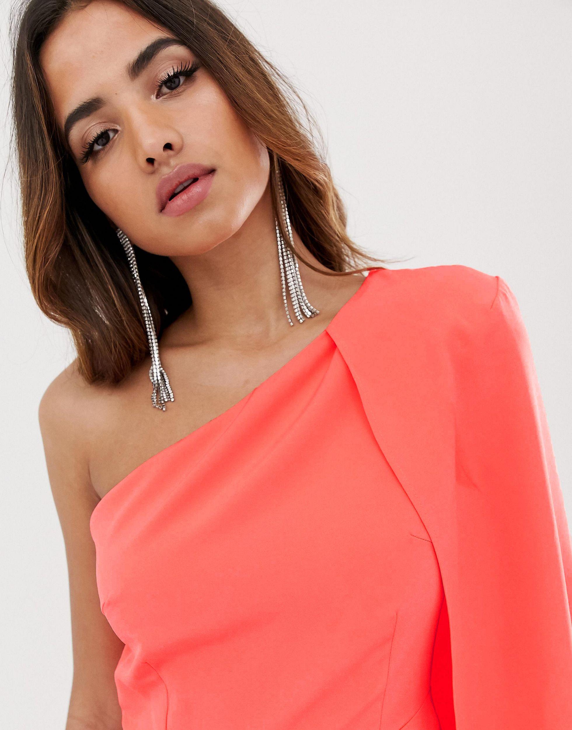 Lavish Alice One Shoulder Cape Midi Dress in Orange Lyst