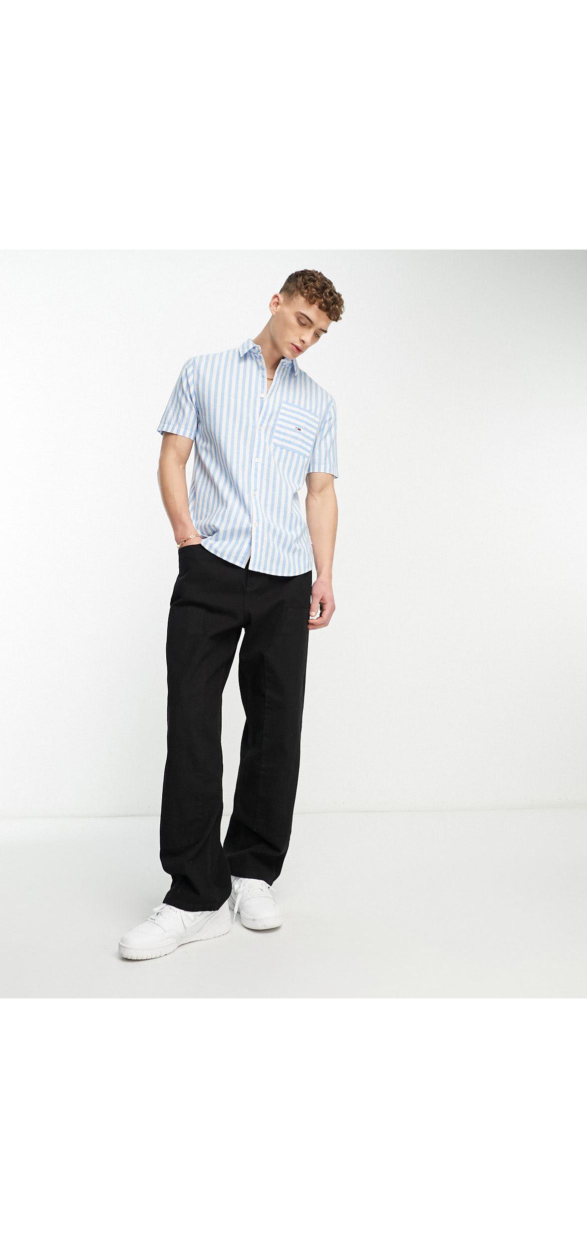 Hilfiger Stripe Short Sleeve Linen Classic Fit in White for Men | Lyst
