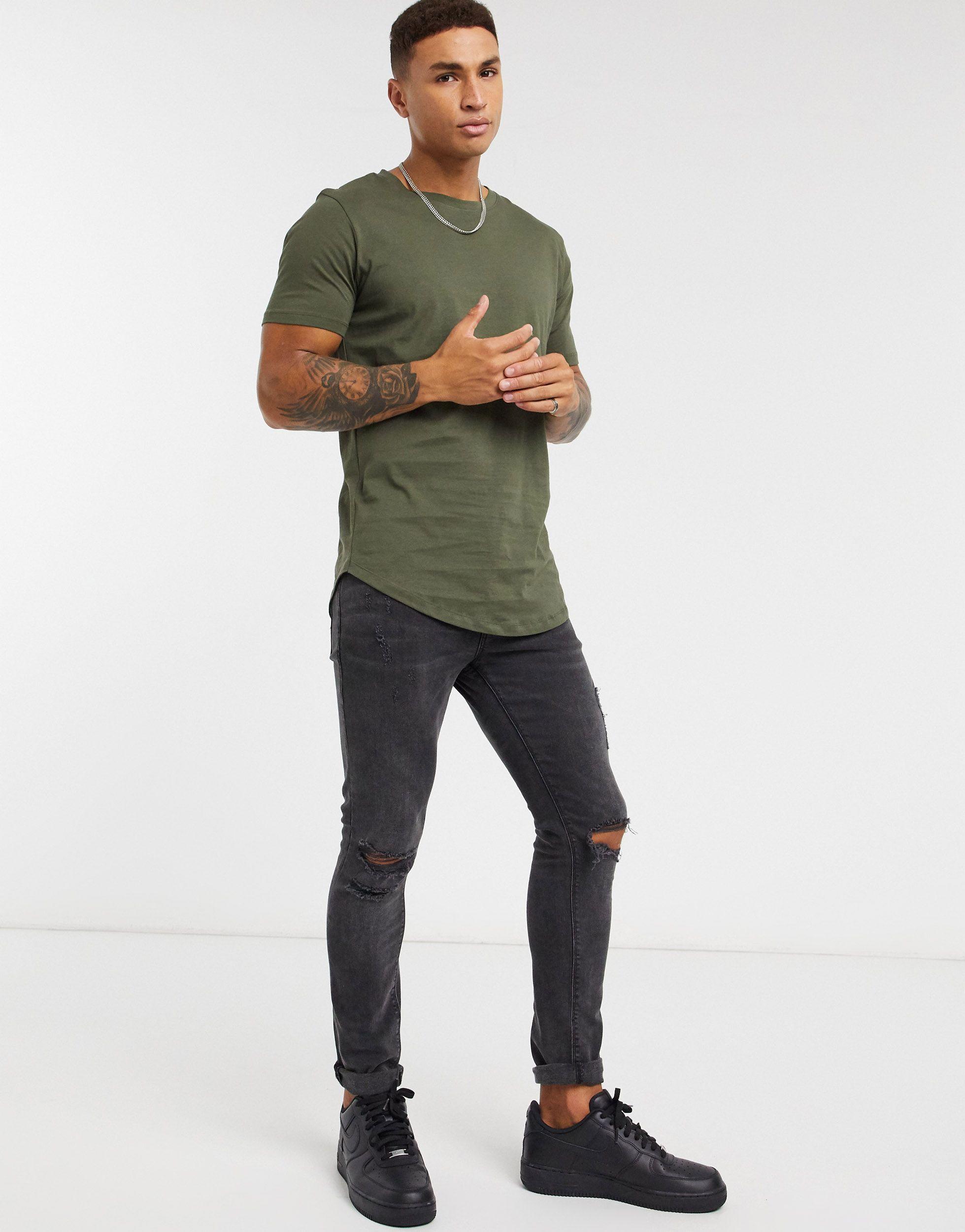 Jack & Jones Cotton Essentials Longline T-shirt With Curve Hem in Green for  Men | Lyst