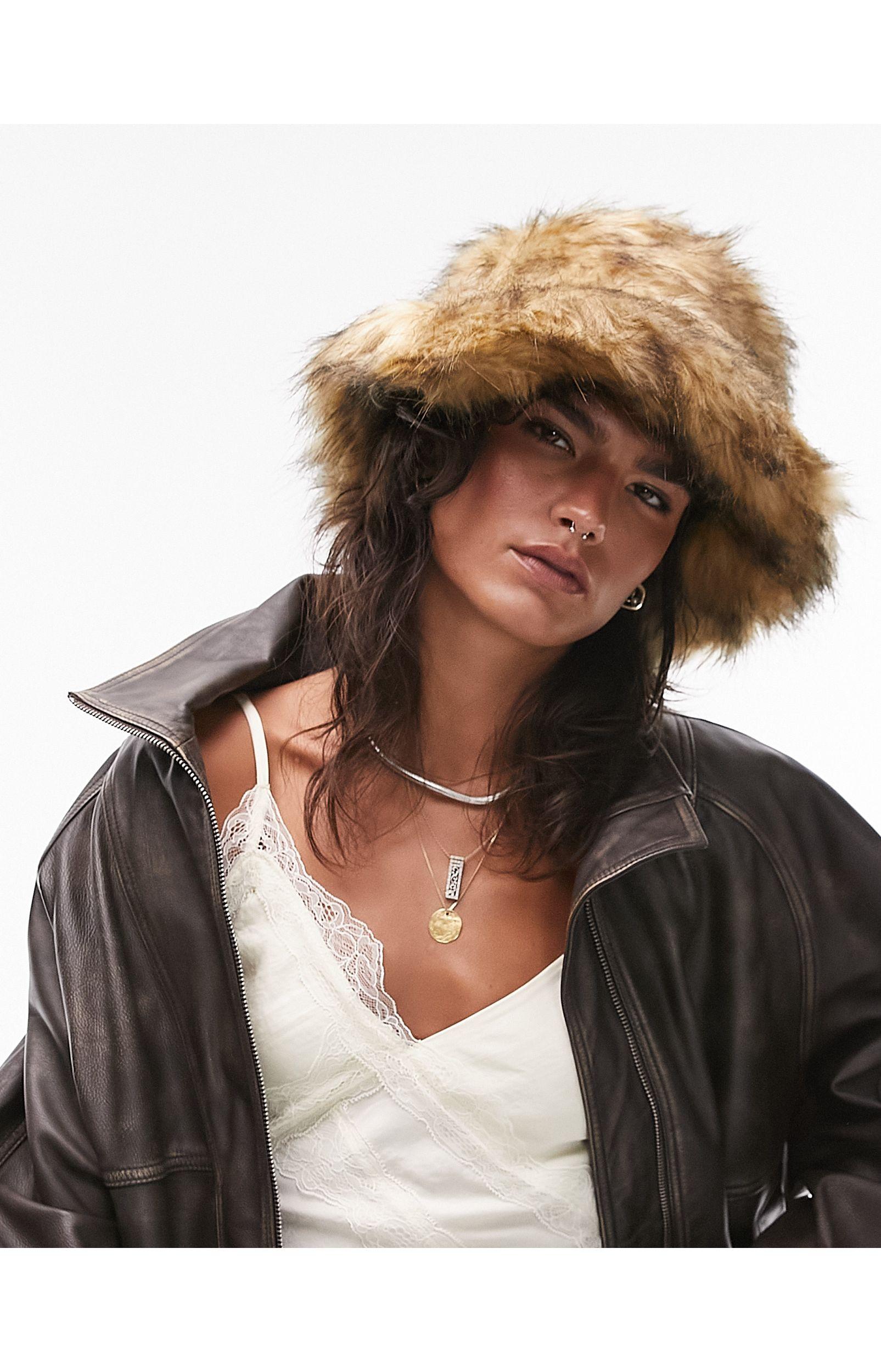 TOPSHOP Bella Faux Fur Bucket Hat in Natural Lyst UK