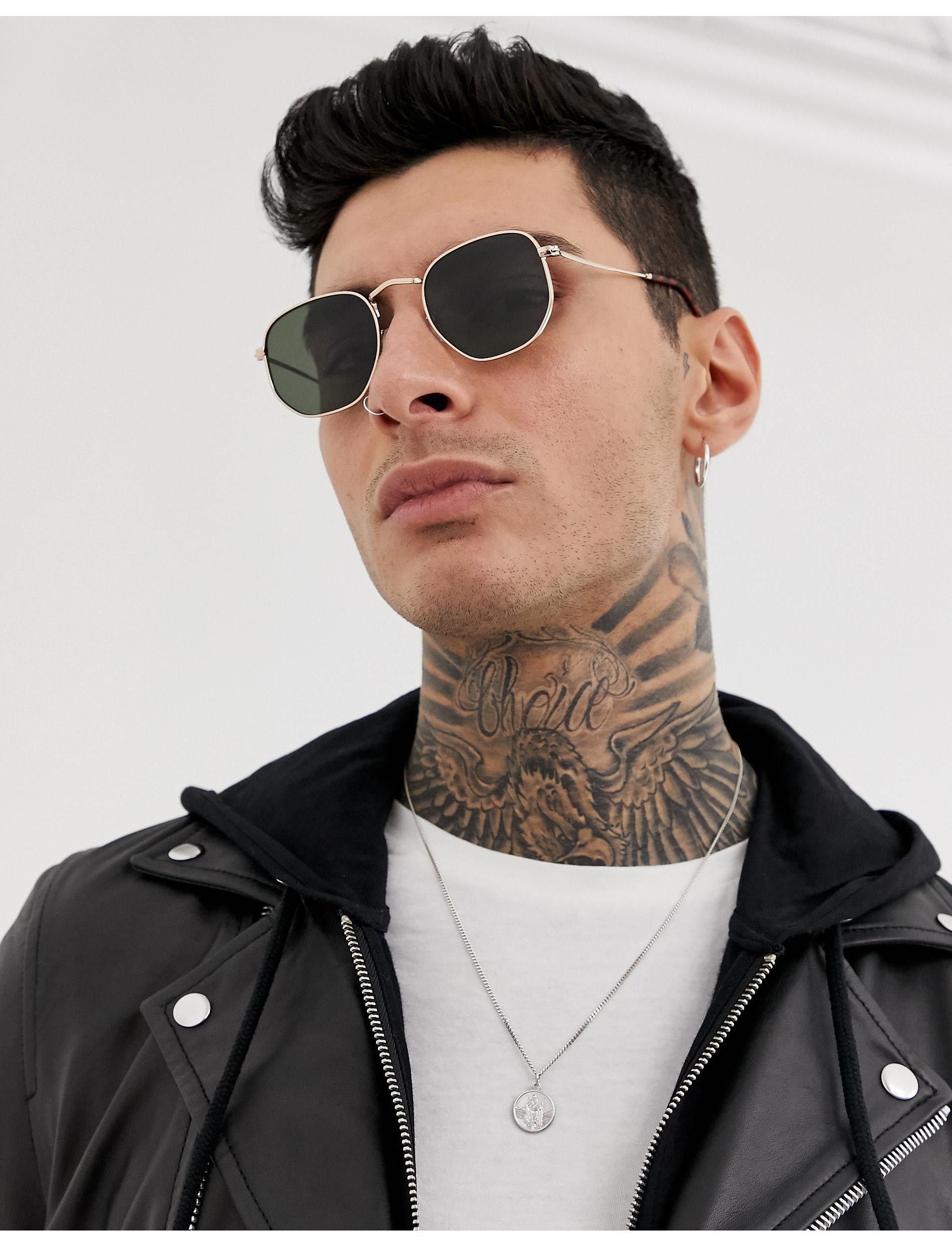 River Island Denim Zeshoekige Zonnebril in het Metallic voor heren | Lyst NL