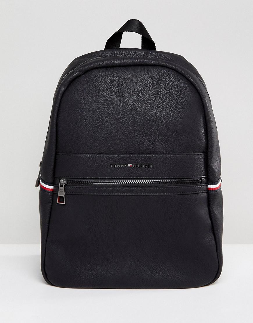 tommy hilfiger black leather backpack