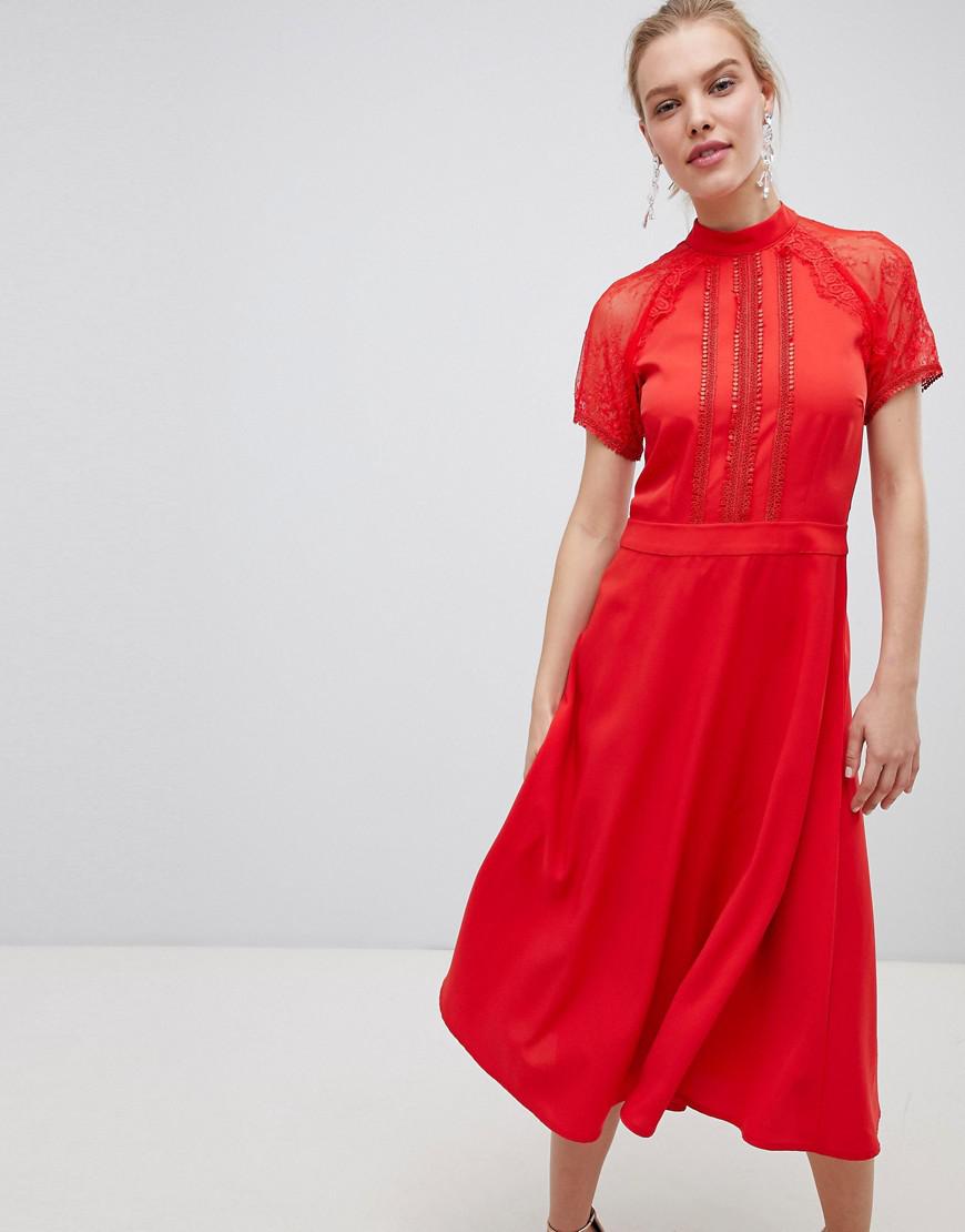 liquorish a line lace detail midi dress