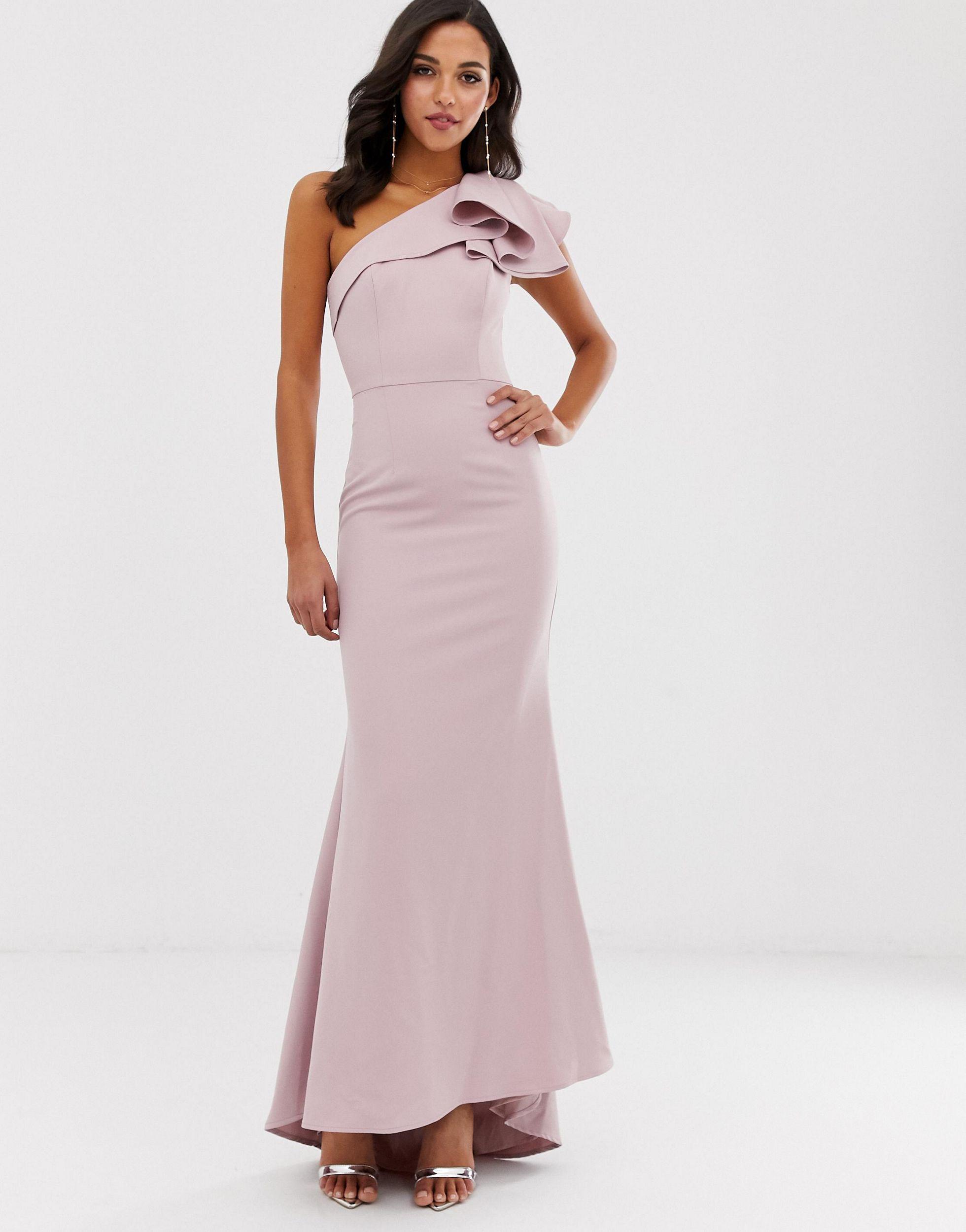 Vestito lungo rosa monospalla con manica a volantJarlo in Materiale  sintetico di colore Rosa | Lyst