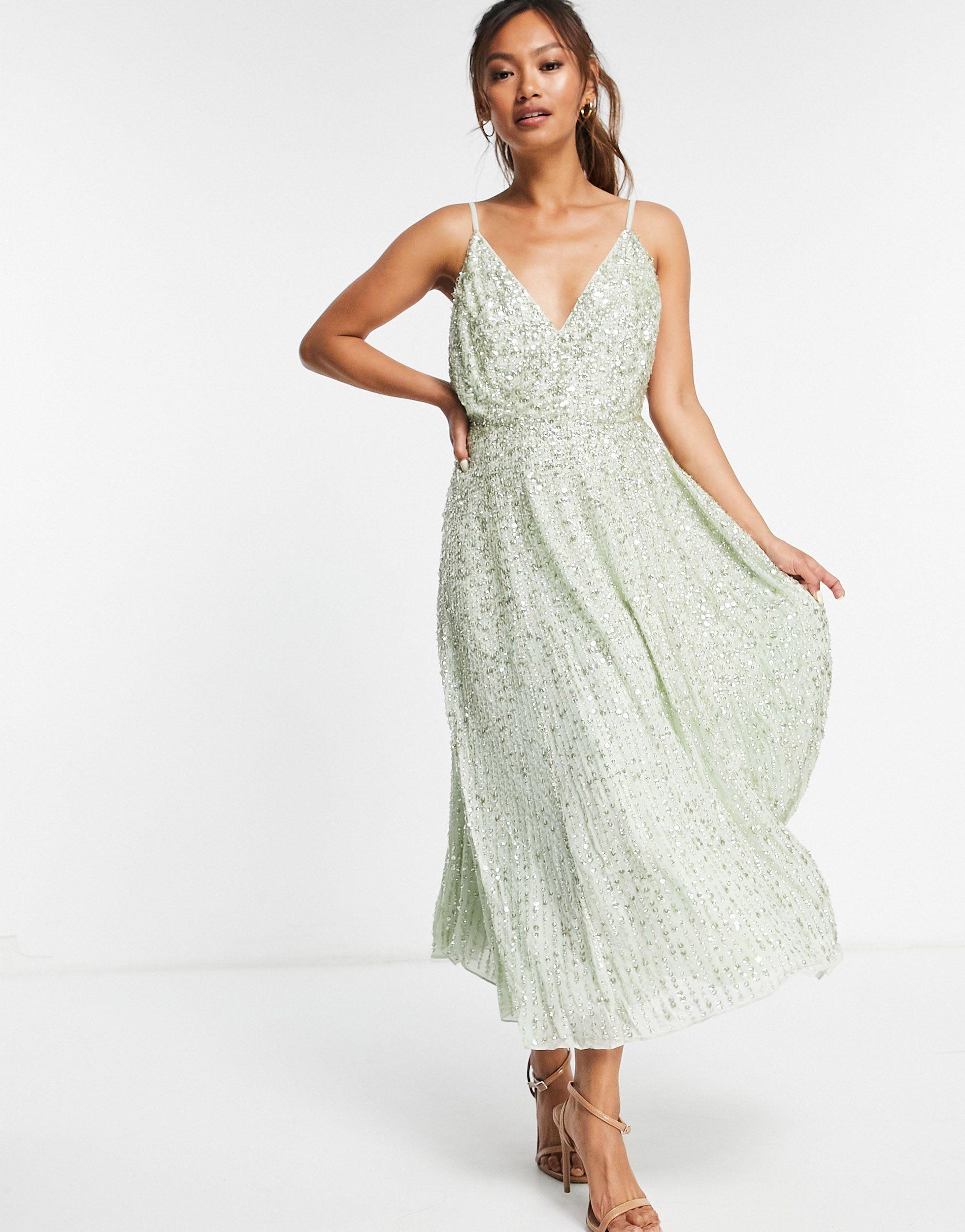 Asos Abito Salvia ASOS DESIGN Curve Vestito Midi Accollato Plissé