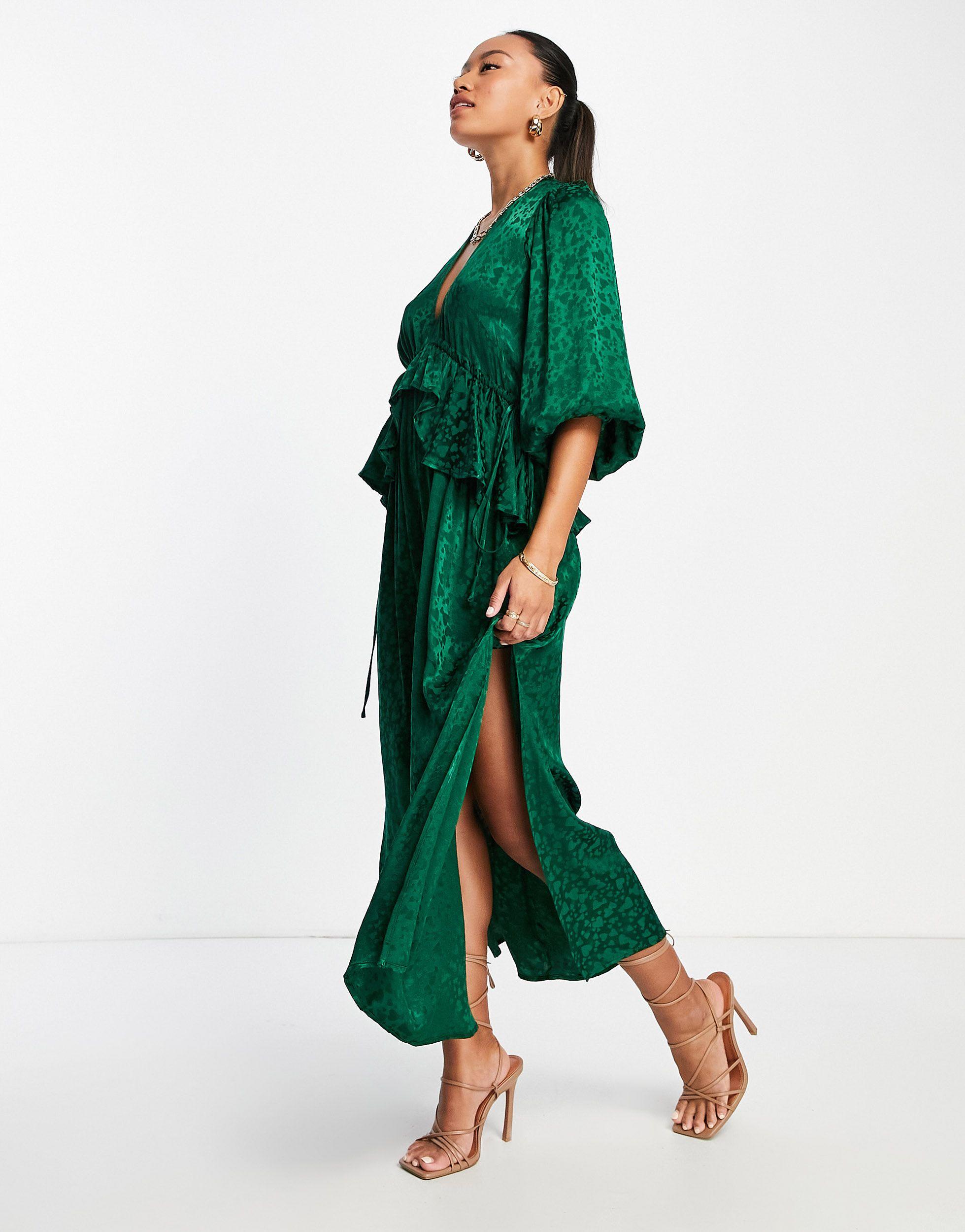 TOPSHOP Jacquard Riveria Occasion Dress in Green | Lyst