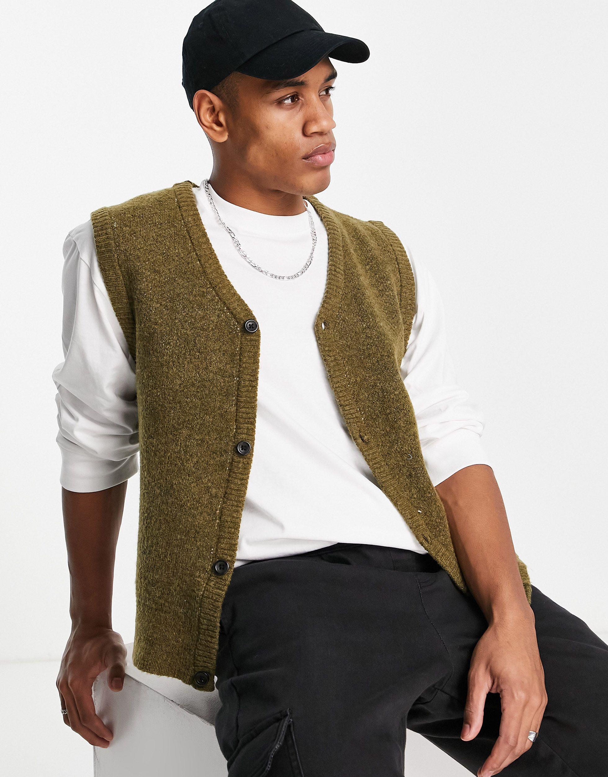 Jack & Jones Synthetic Originals Knitted Button Vest in Brown for Men - Lyst