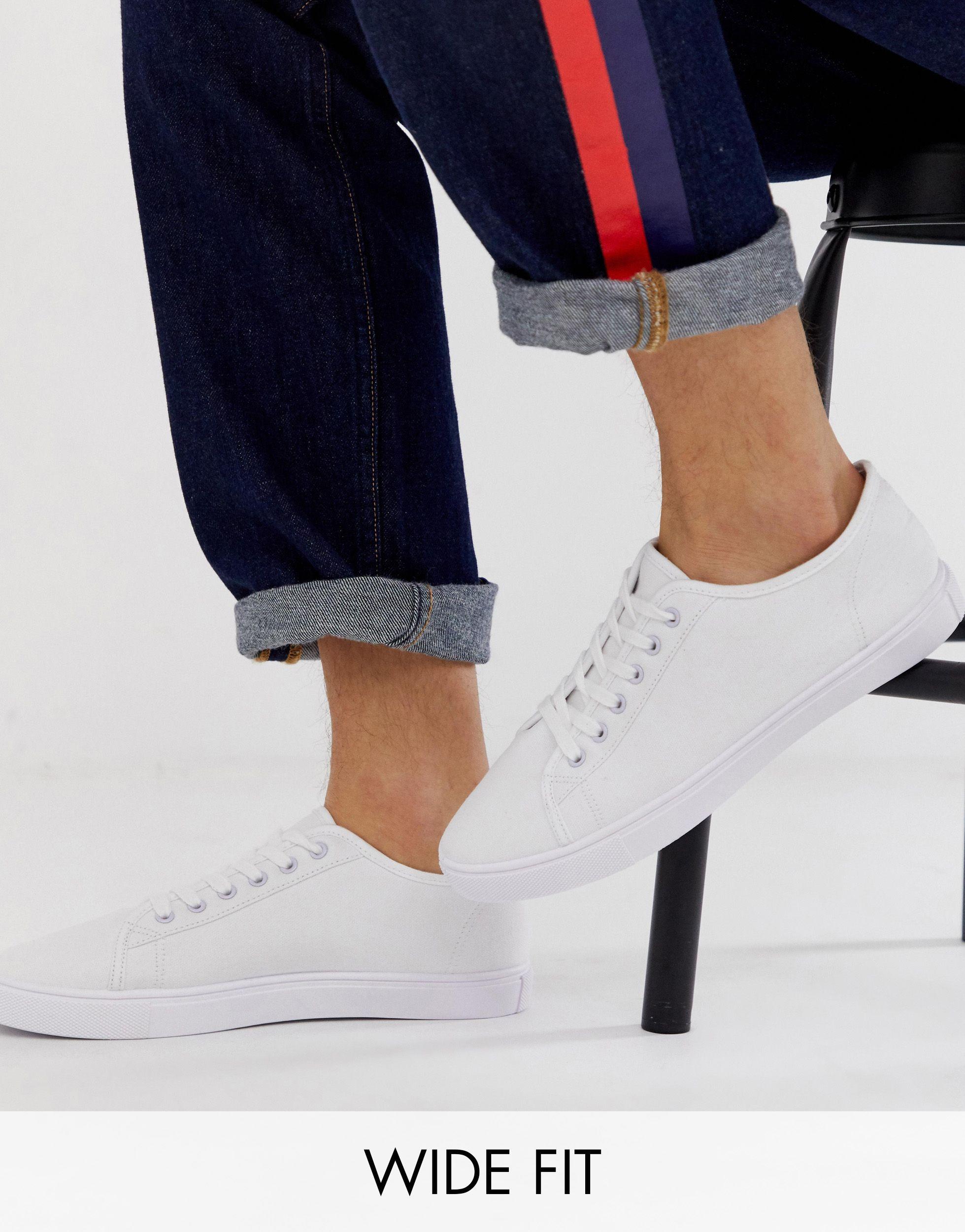 ASOS Canvas Wide Fit Trainers in White for Men - Lyst