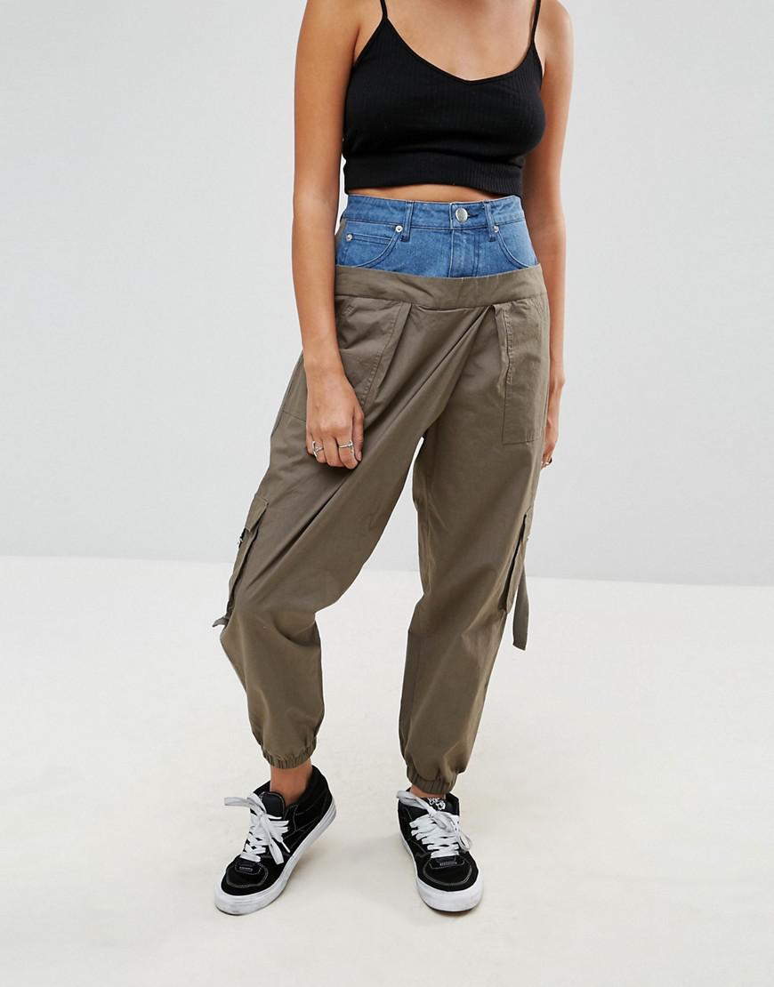 ASOS Cargo Pants With Denim Waistband in Green - Lyst