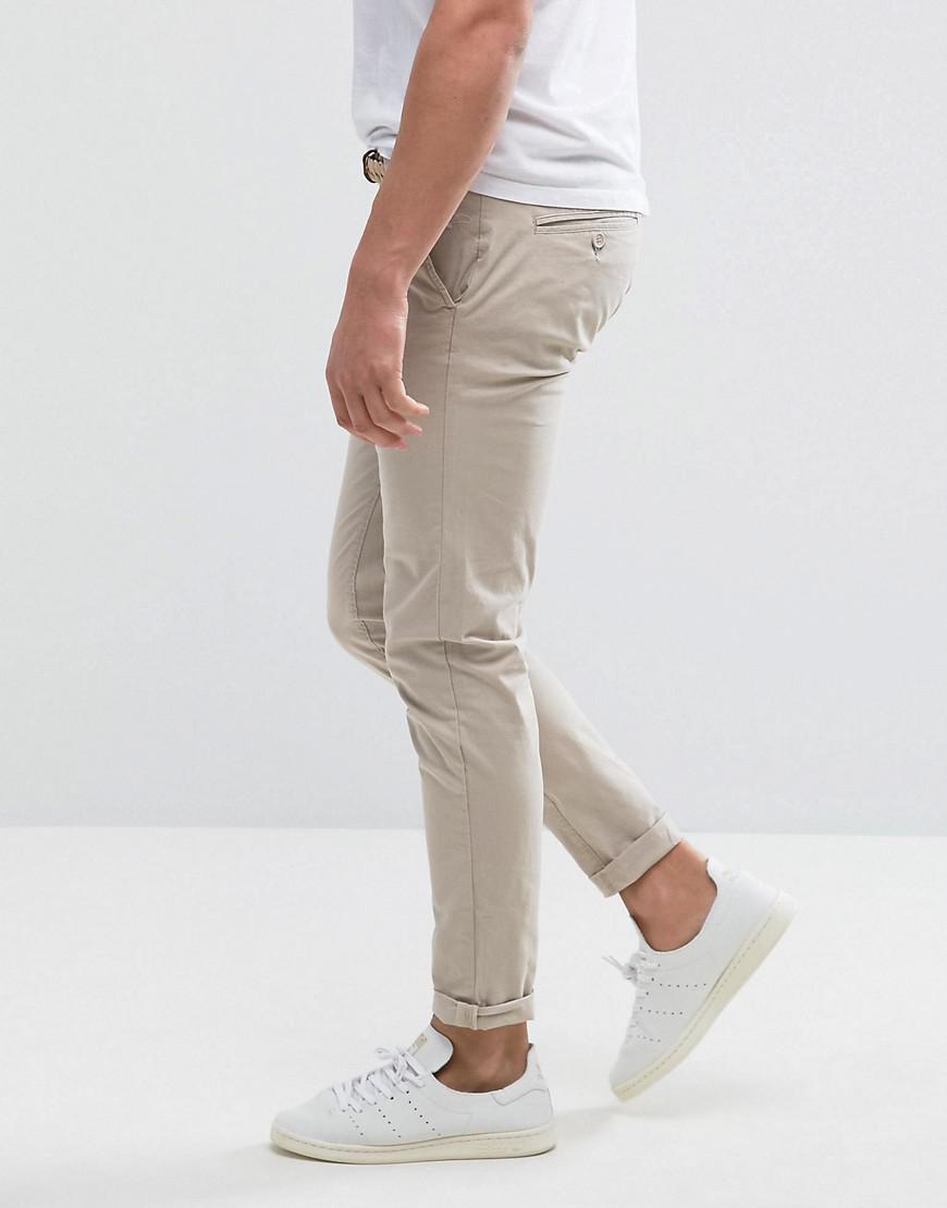 Pull Bear Slim Chinos With Belt In Stone in Natural for Men Lyst