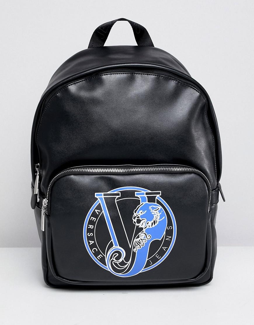 Versace Jeans Couture Denim Backpack With Blue Logo in Black for Men - Lyst
