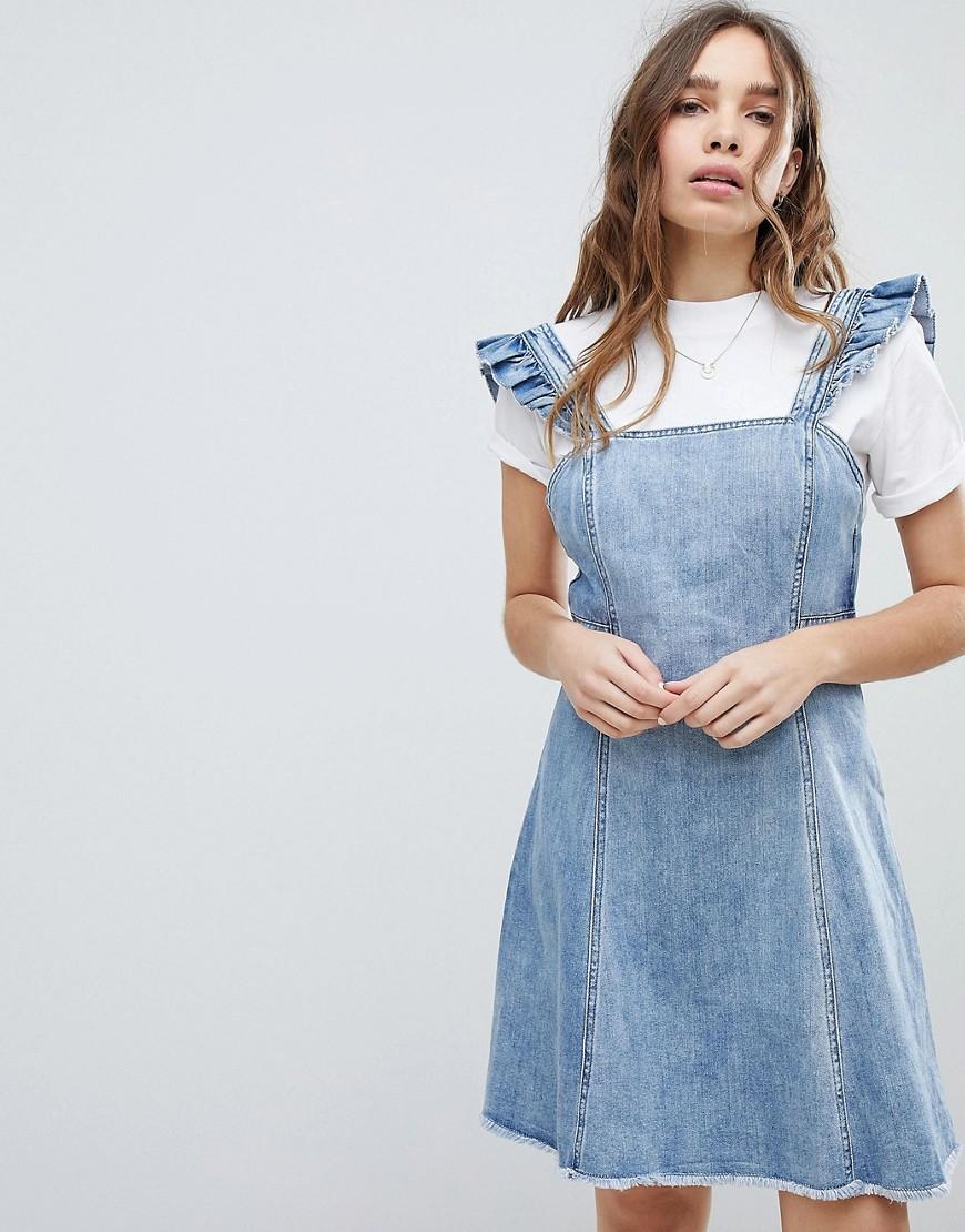 Vestitino scamiciato di jeans con spalline e volantONLY in Denim di colore  Blu | Lyst