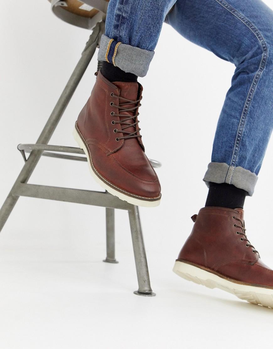 ASOS Lace Up Boots In Brown Leather With White Sole for Men - Lyst