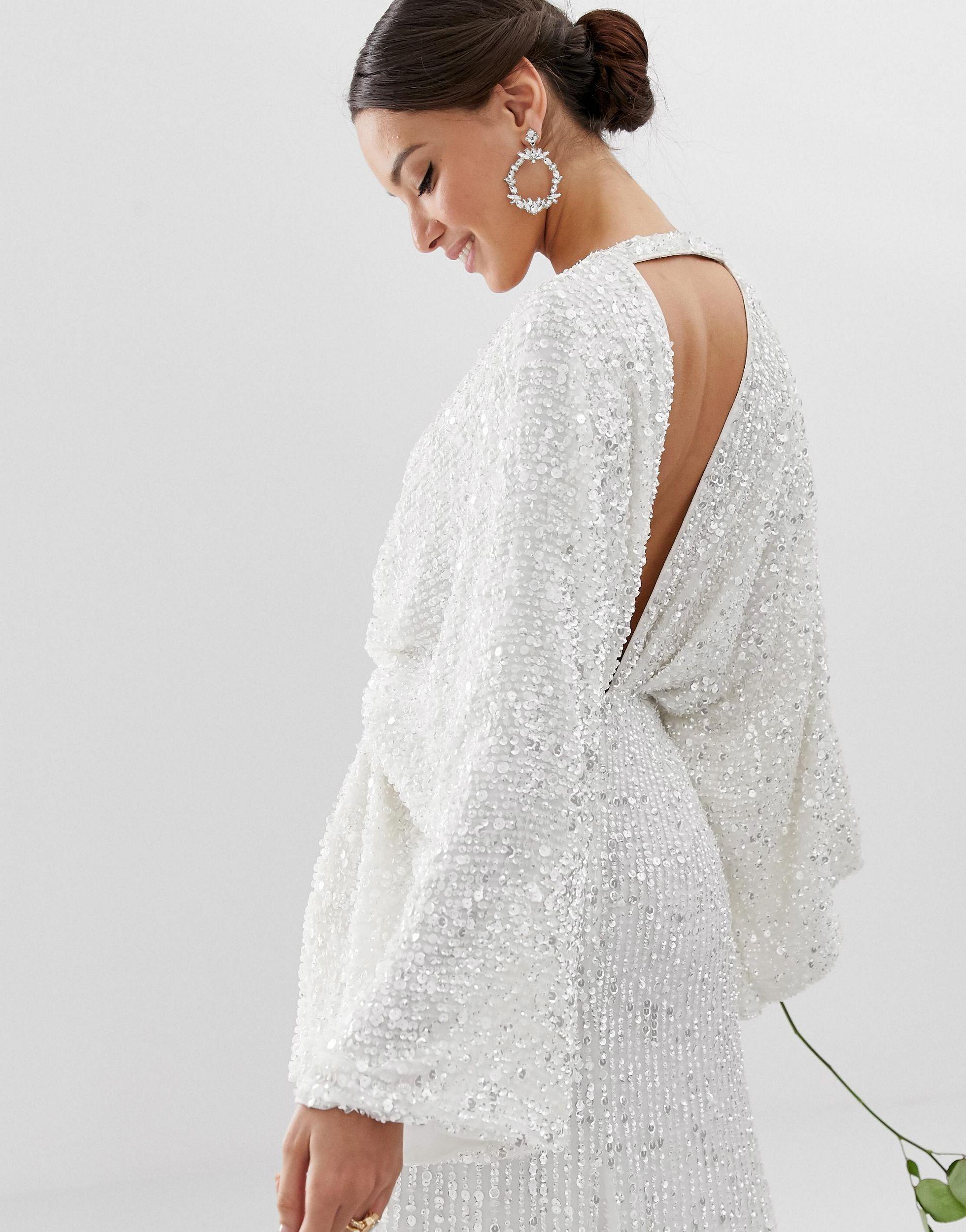 Ciara Sequin Kimono Sleeve in White | Lyst