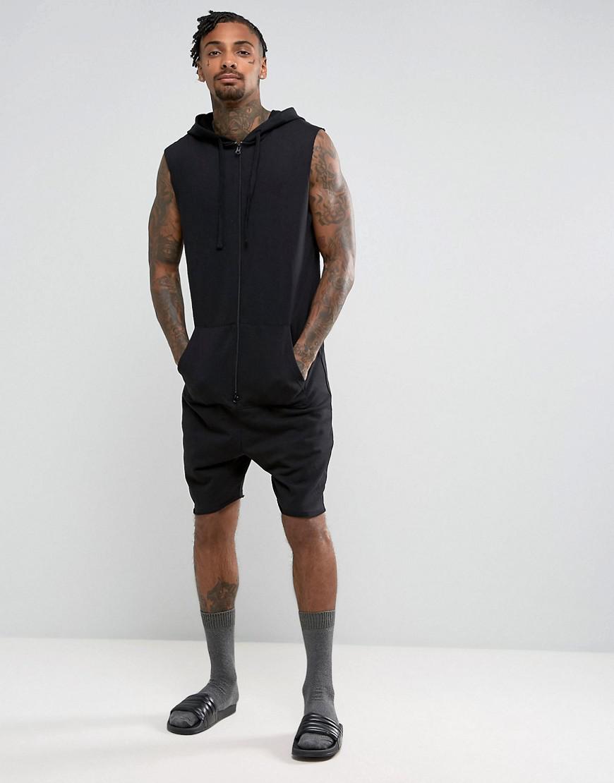 ASOS Sleeveless Hooded Short Onesie In Black for Men | Lyst