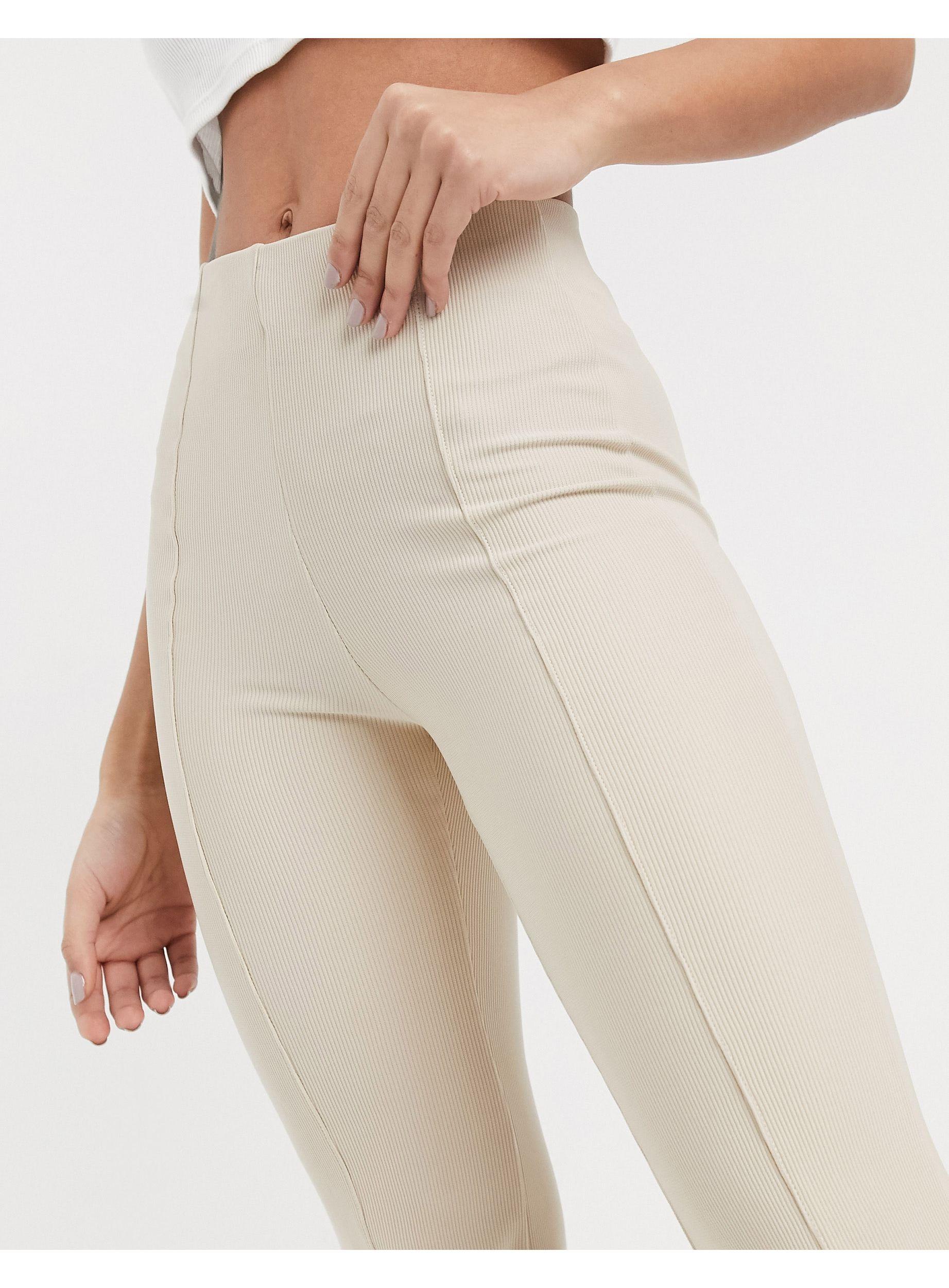 Bershka Flared Pants With Seam Detail in Natural | Lyst