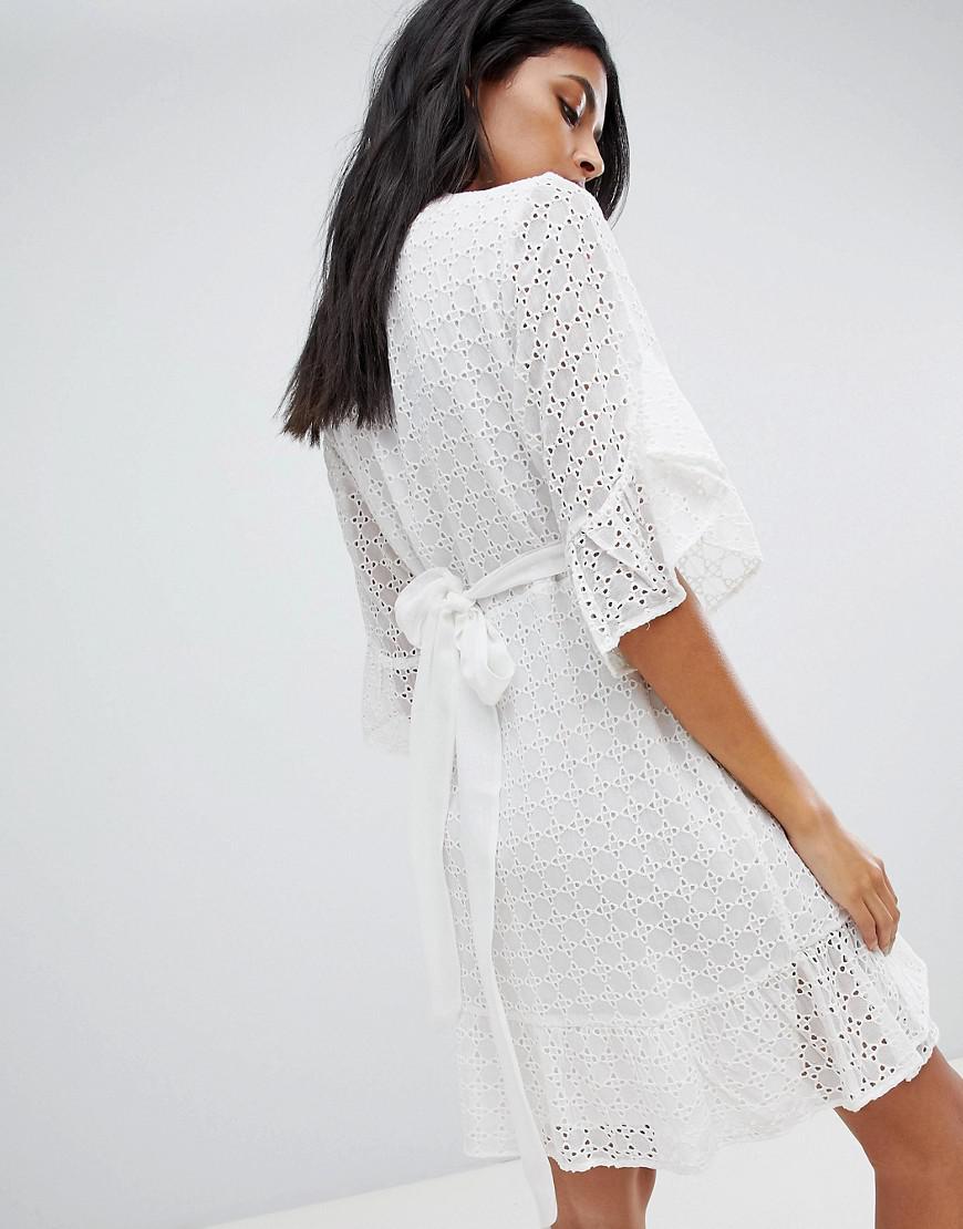 white broderie wrap dress