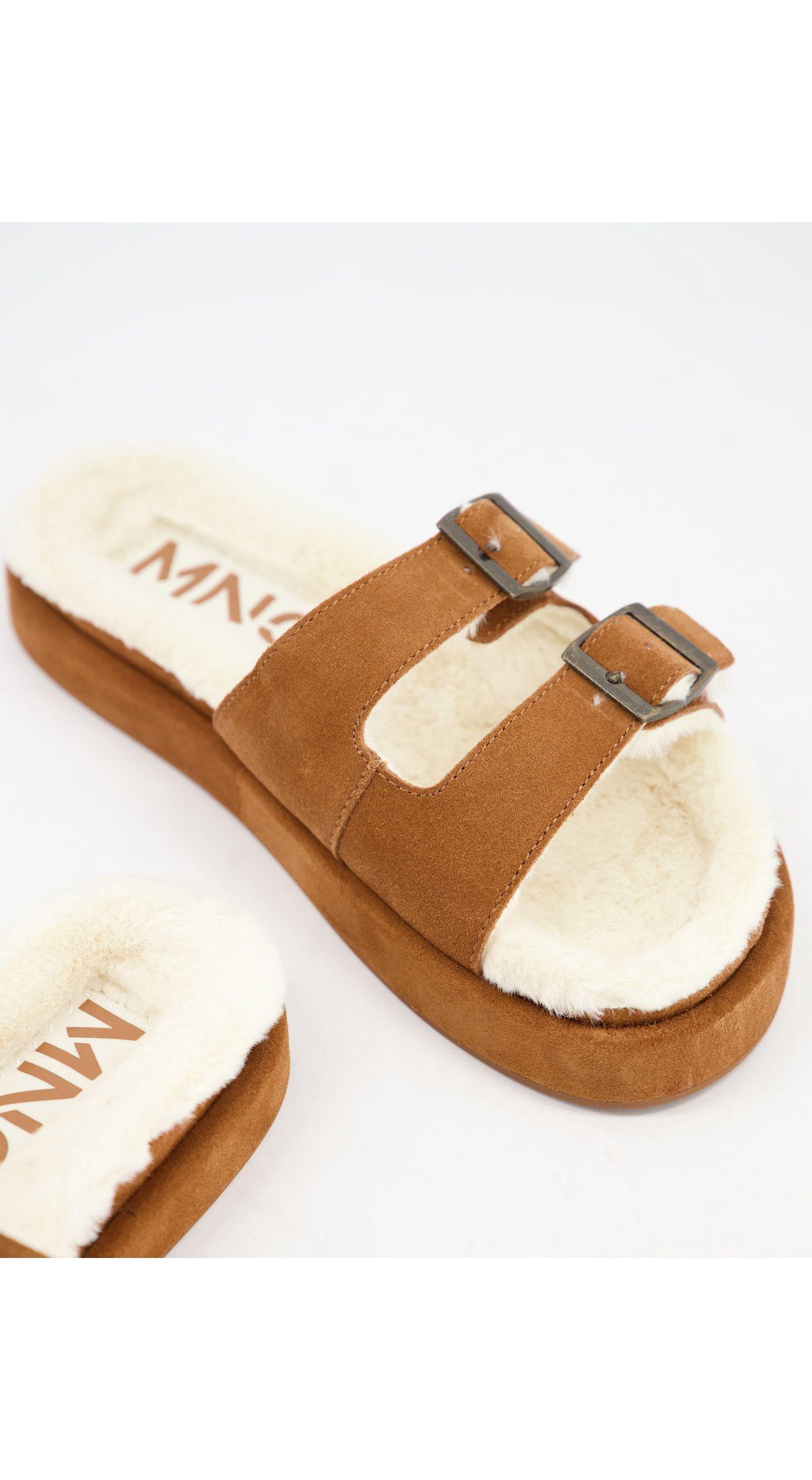 Mango Suede Slider Lounge Slippers With Faux Shearling Lining in Brown |  Lyst