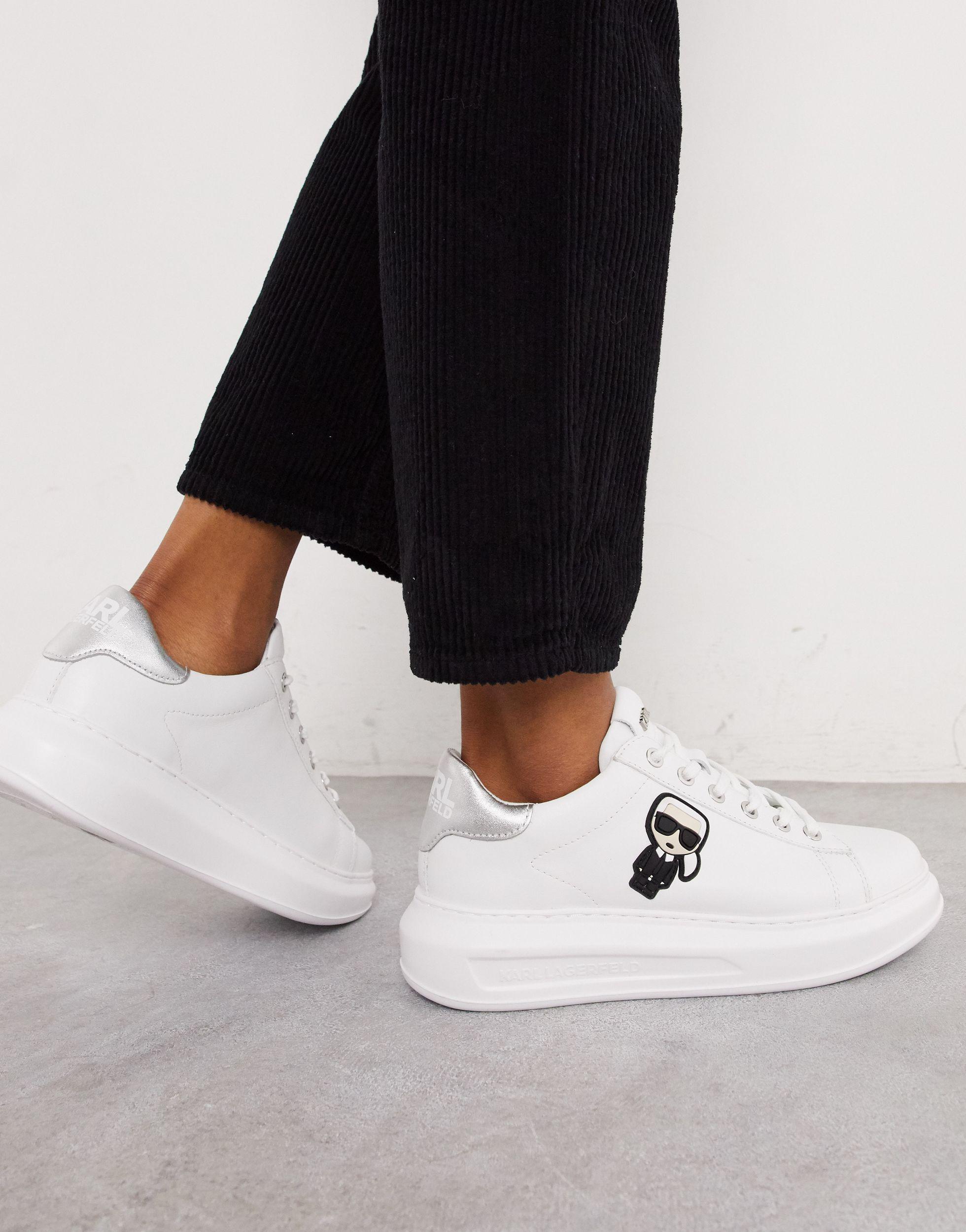 Kapri Ikonic Leather Platform Trainers With Silver Trim
