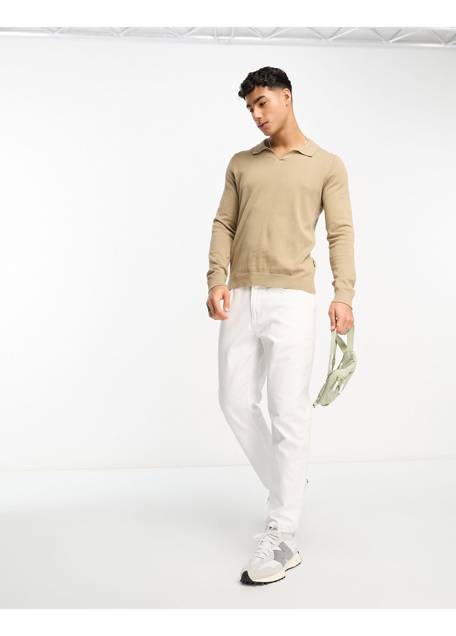 Only & Sons Knit Revere Long Sleeve Polo in Natural for Men | Lyst