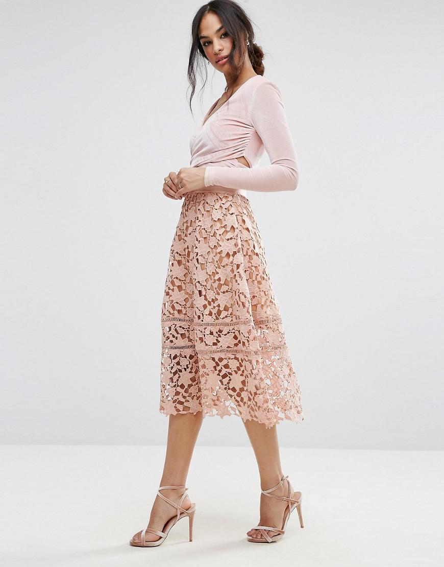 Missguided Premium Pink Crochet Lace Full Midi Skirt