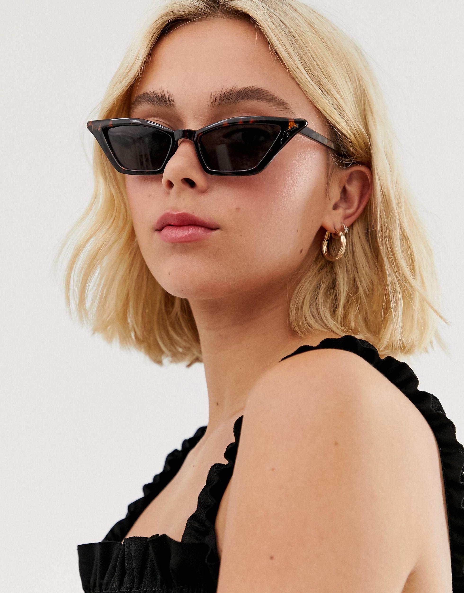 Occhiali da sole a occhi di gatto slim tartarugatiPieces in Denim di colore  Marrone | Lyst
