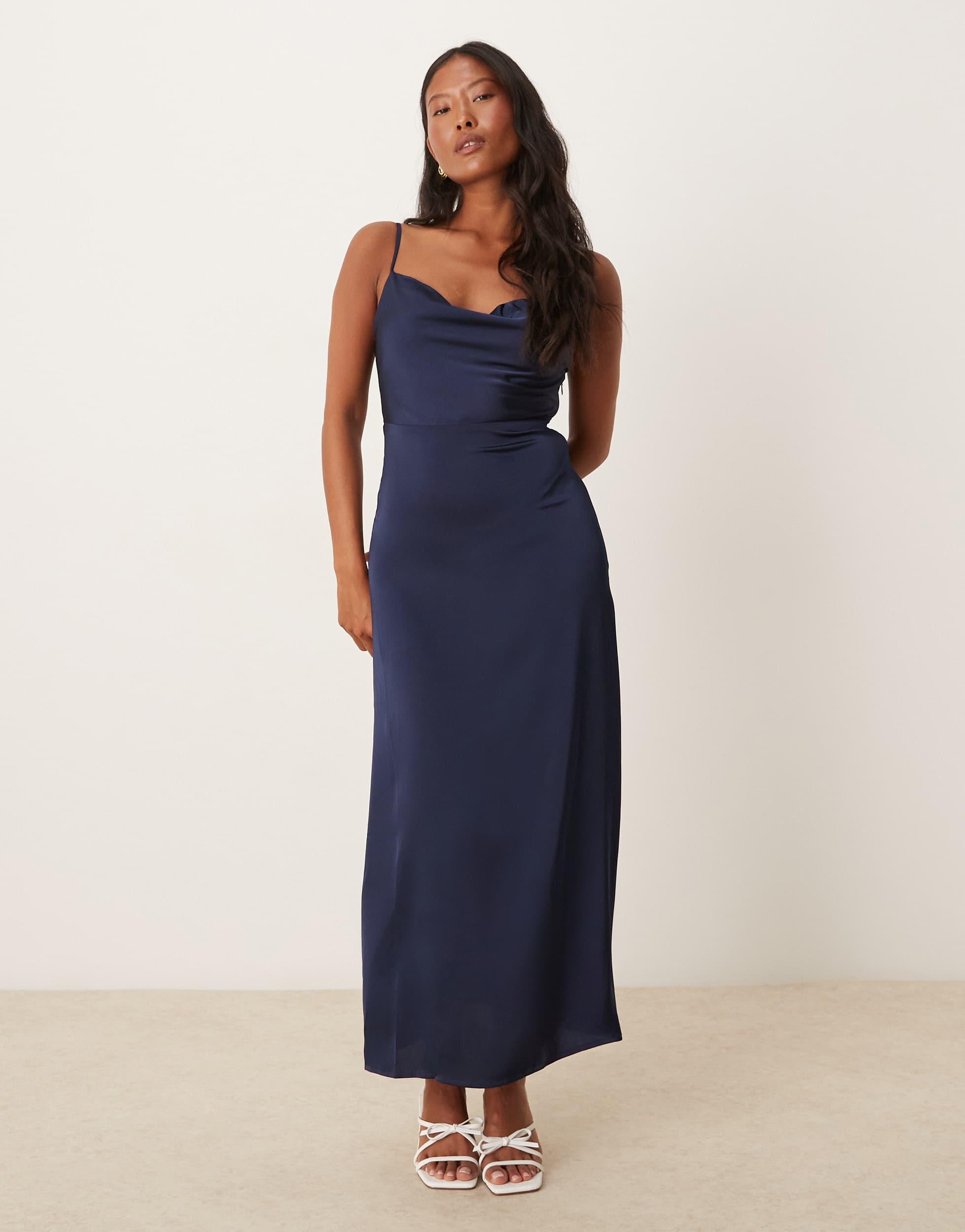 vila satin cowl neck maxi dress VILA satin cowl neck maxi dress in pastel yellow
