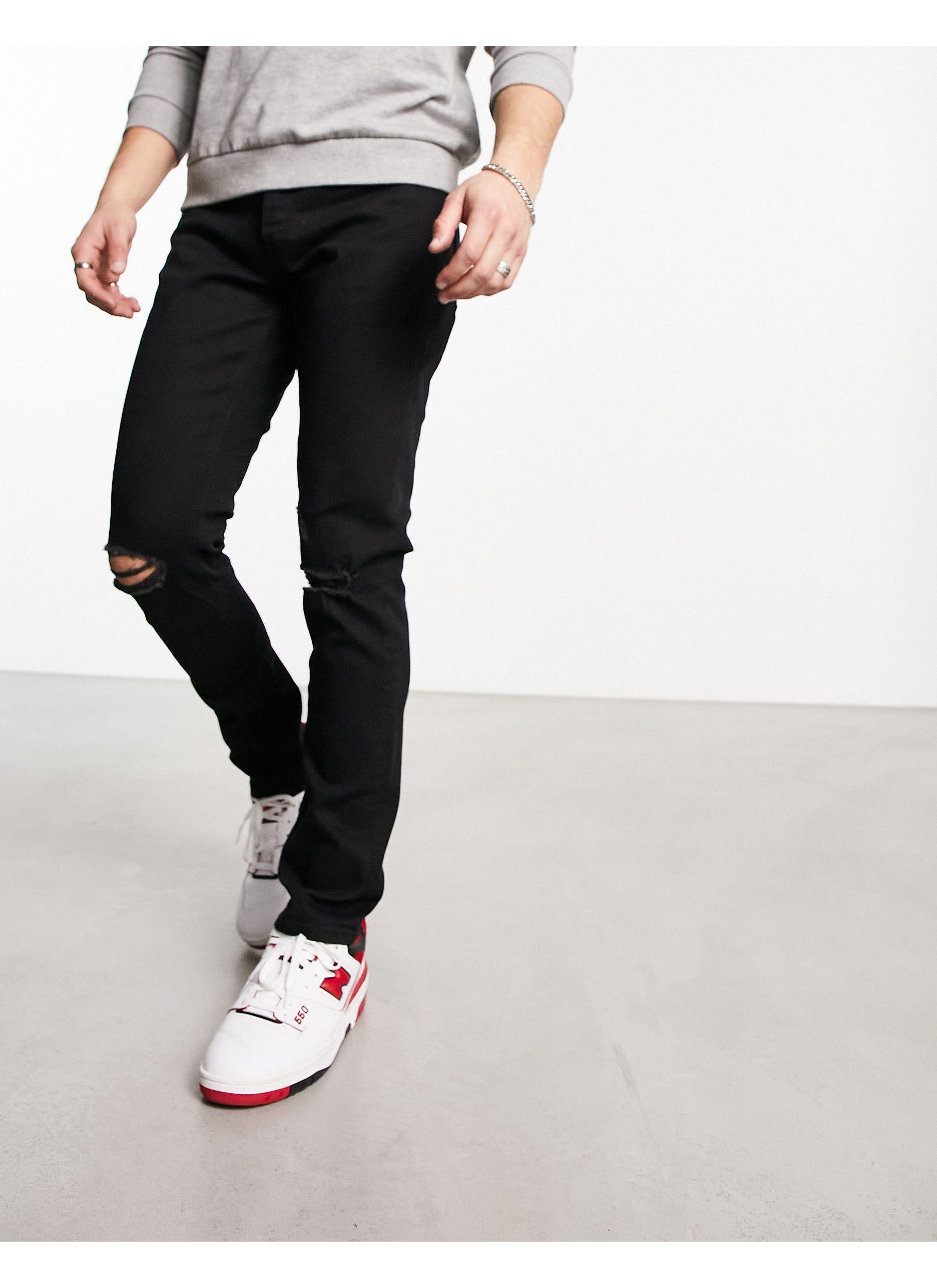 Jack & Jones Slim Fit Ripped Jeans in Black for Men | Lyst