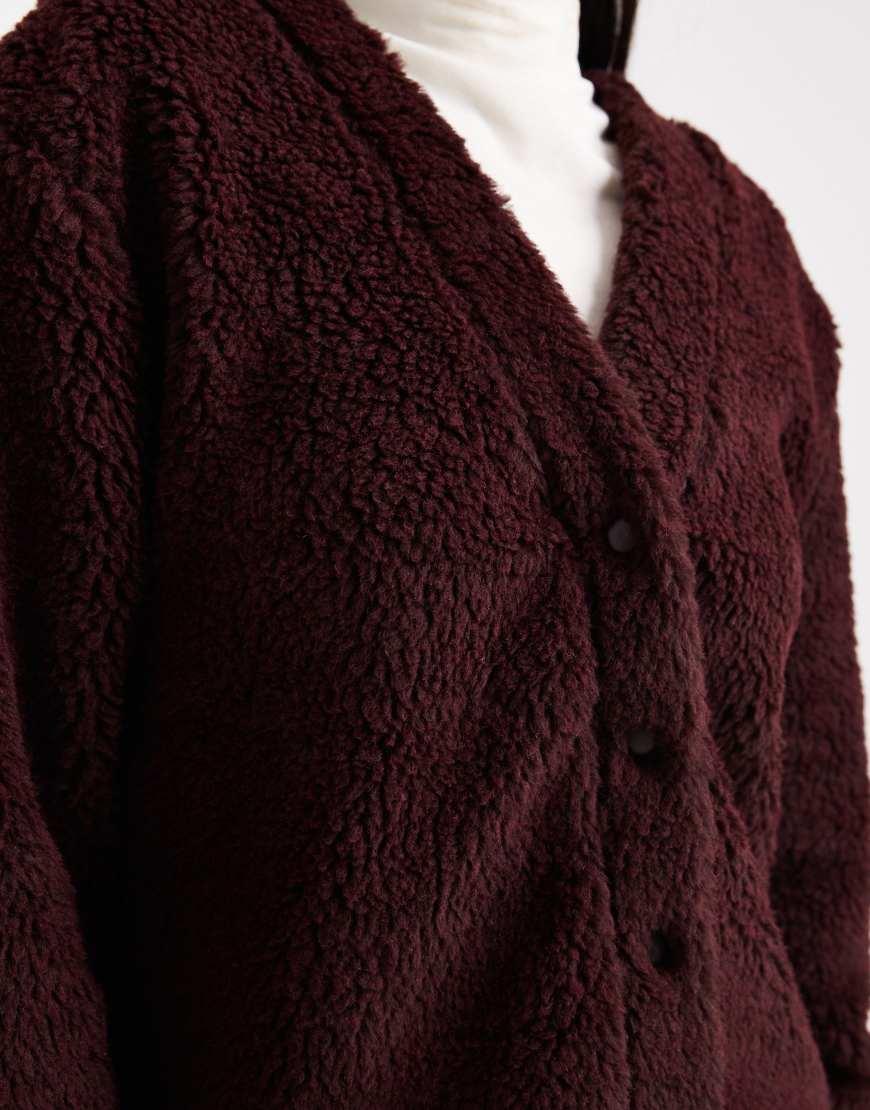 ASOS Longline Borg Fleece Oversized Cardigan in Red Lyst UK