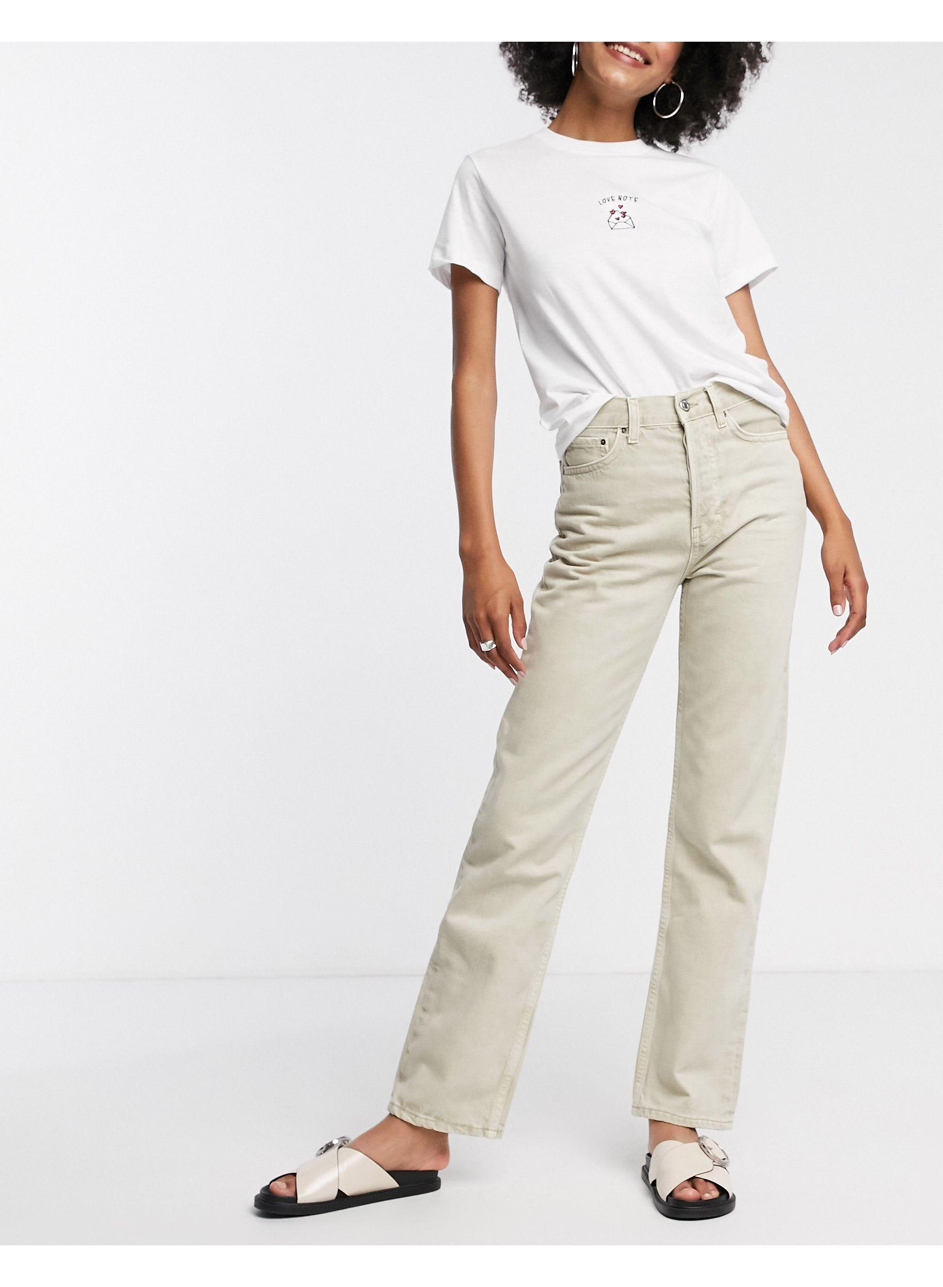 TOPSHOP Putty Dad Straight Leg Jeans in Natural | Lyst