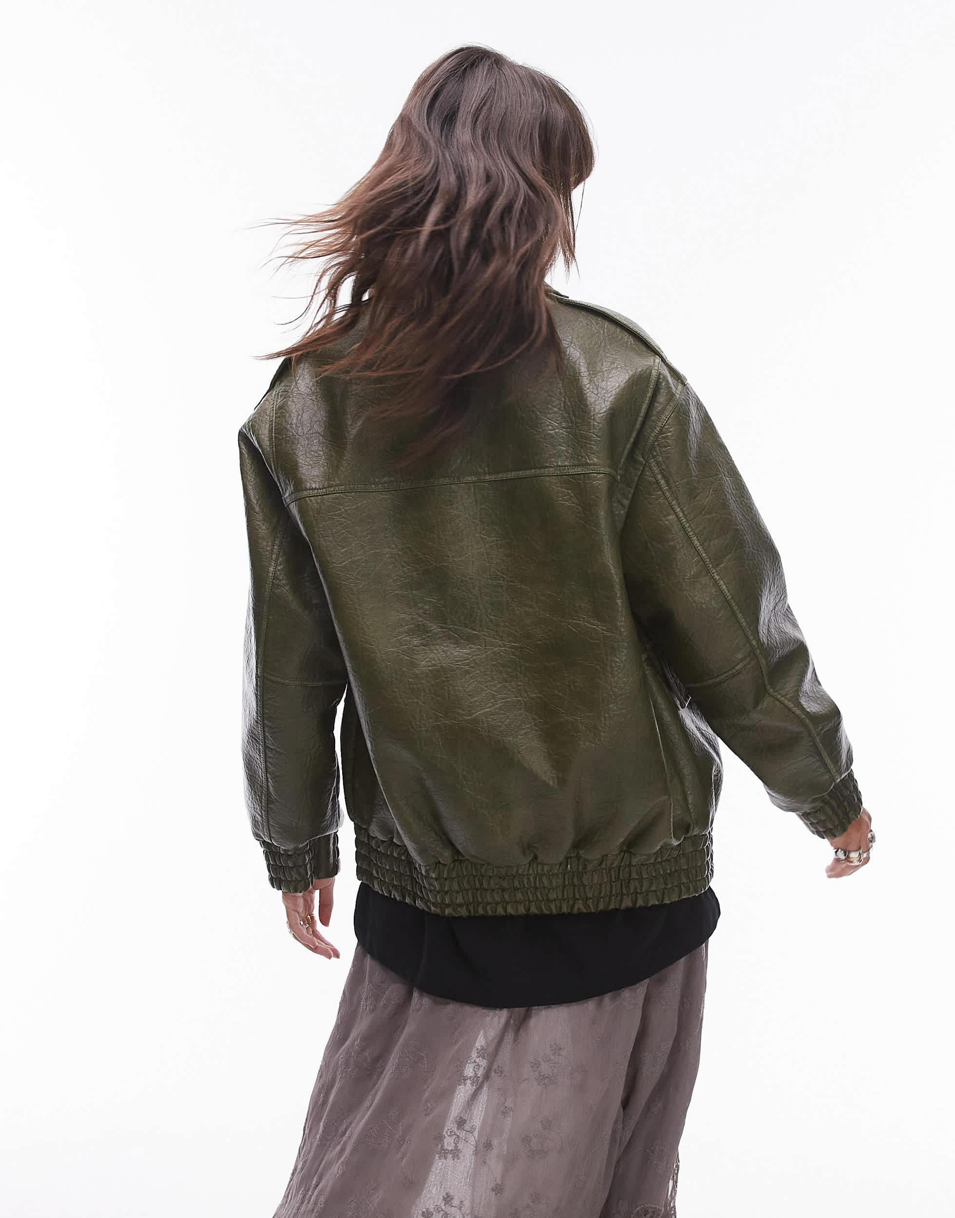 Leather Jacket Topshop Khaki Jacket TOPSHOP Faux Leather Oversized