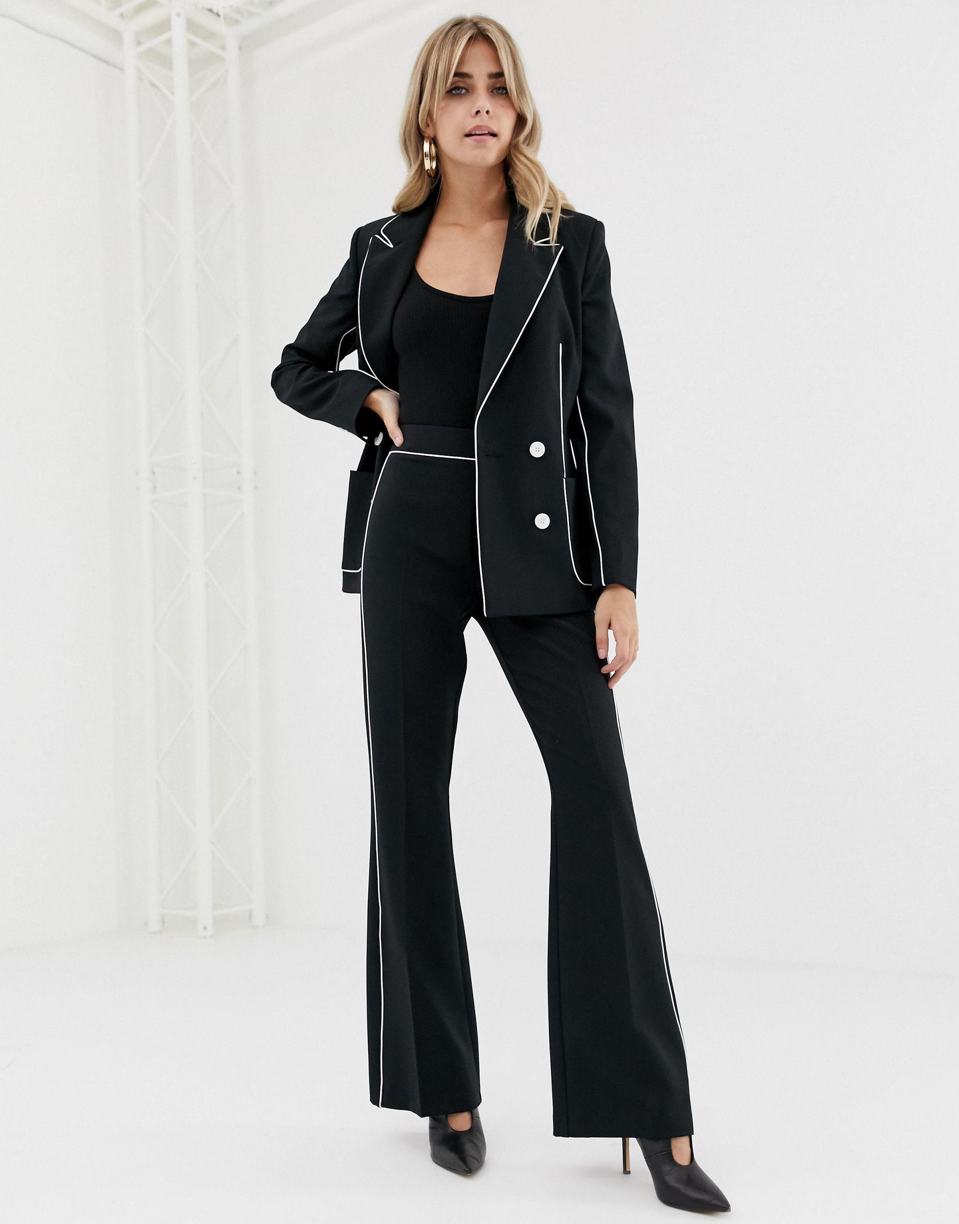 ASOS Denim Slim Suit Flare With Contrast Piping in Black - Lyst