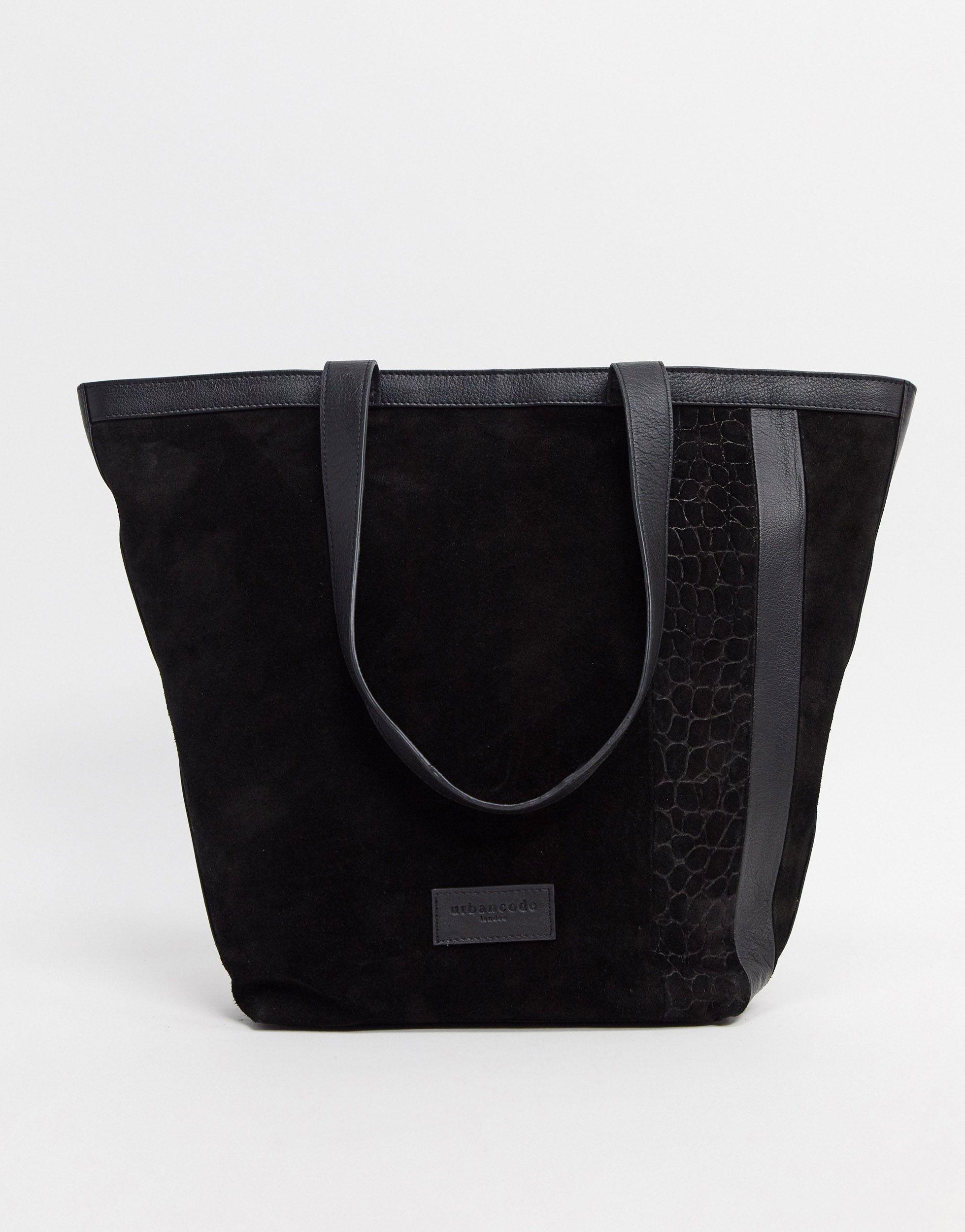 black suede tote bag