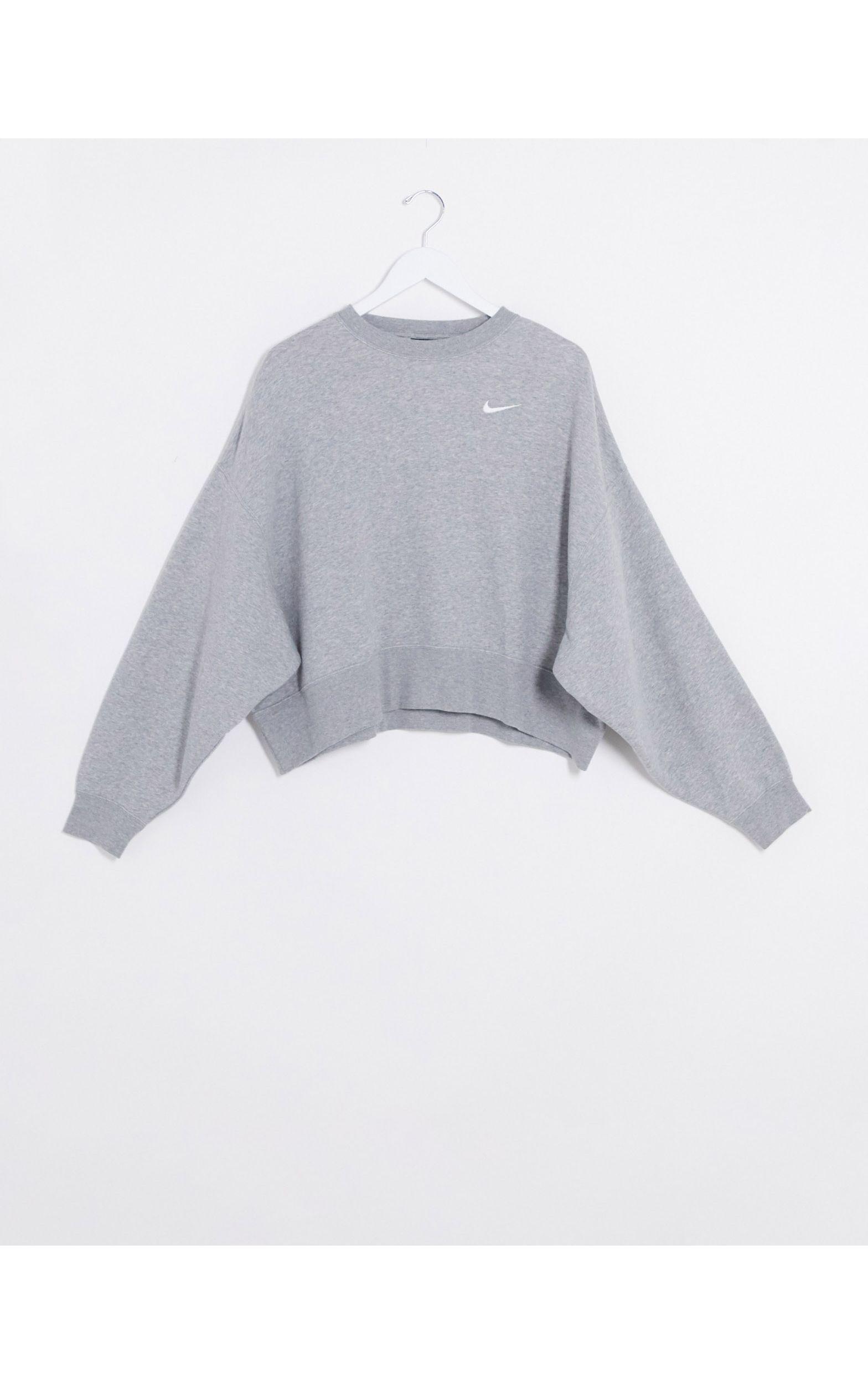 nike mini swoosh oversized boxy sweatshirt in grey