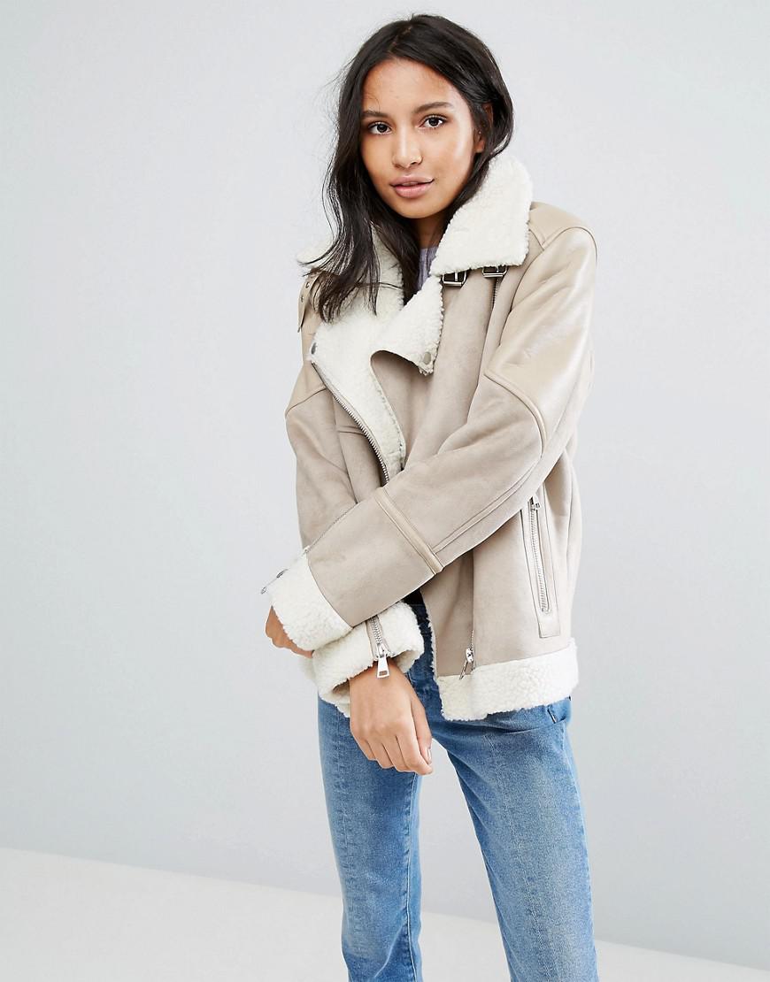 Lyst - Urbancode Aviator Jacket With Tonal Trim in Natural