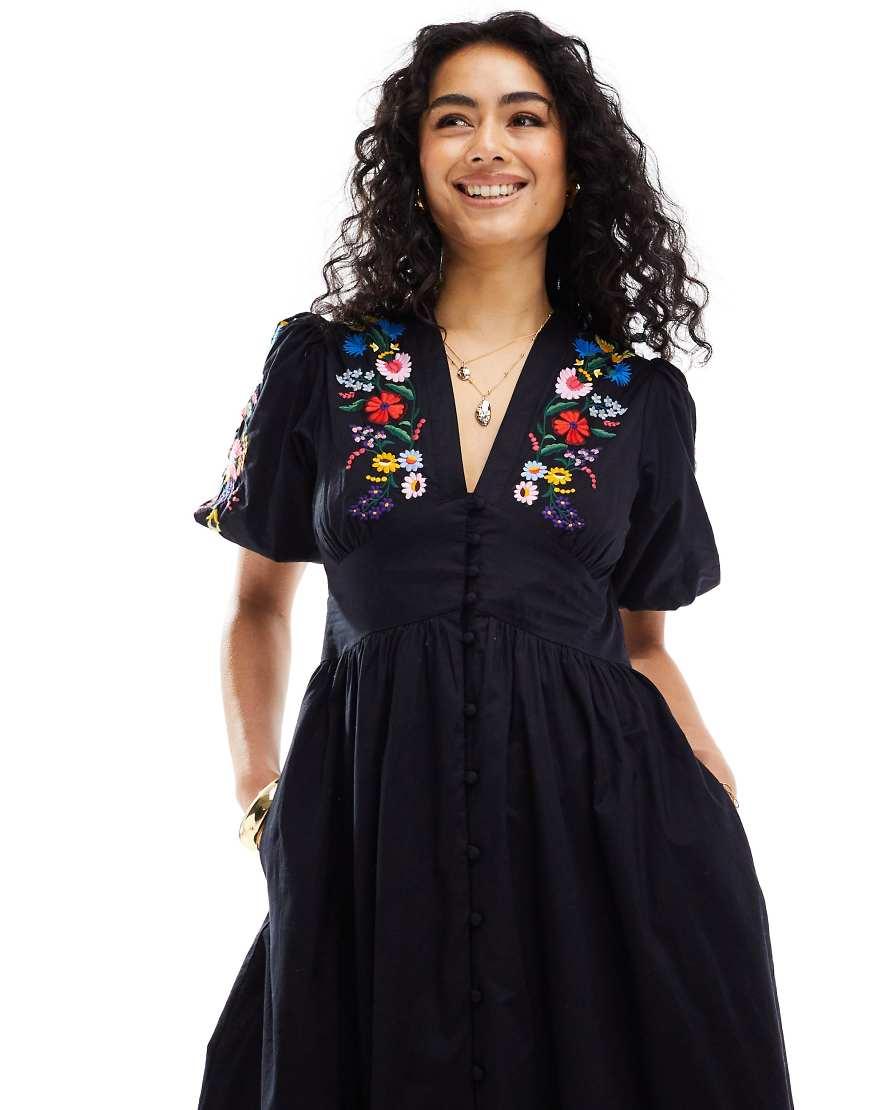 sachin and babi light blue dress Nobody's Child Blue Stripe Floral Embroidered Starlight Midi Dress main image 0