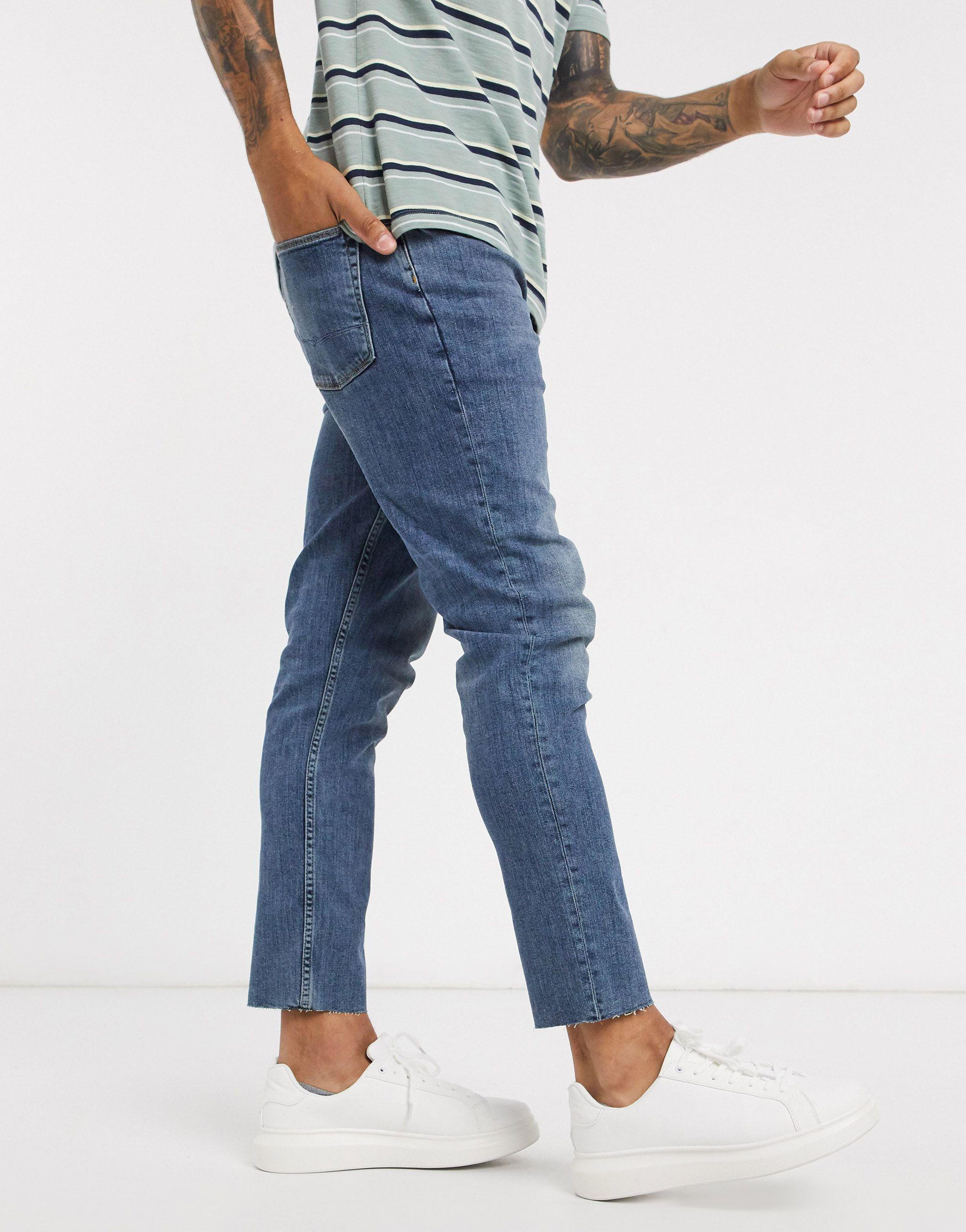 ASOS Denim Cropped Skinny Jeans in Blue for Men - Lyst