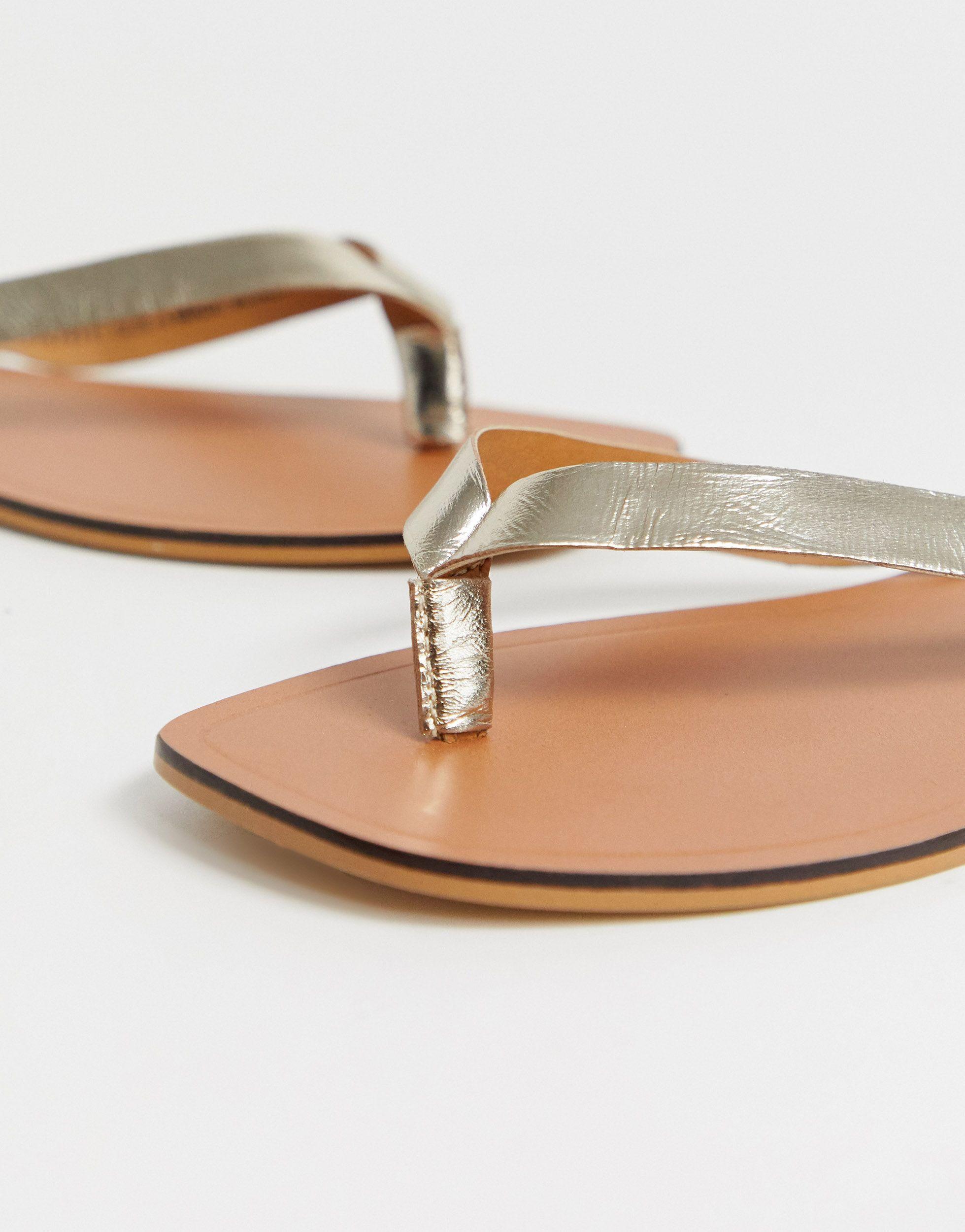 gold leather flip flop sandals