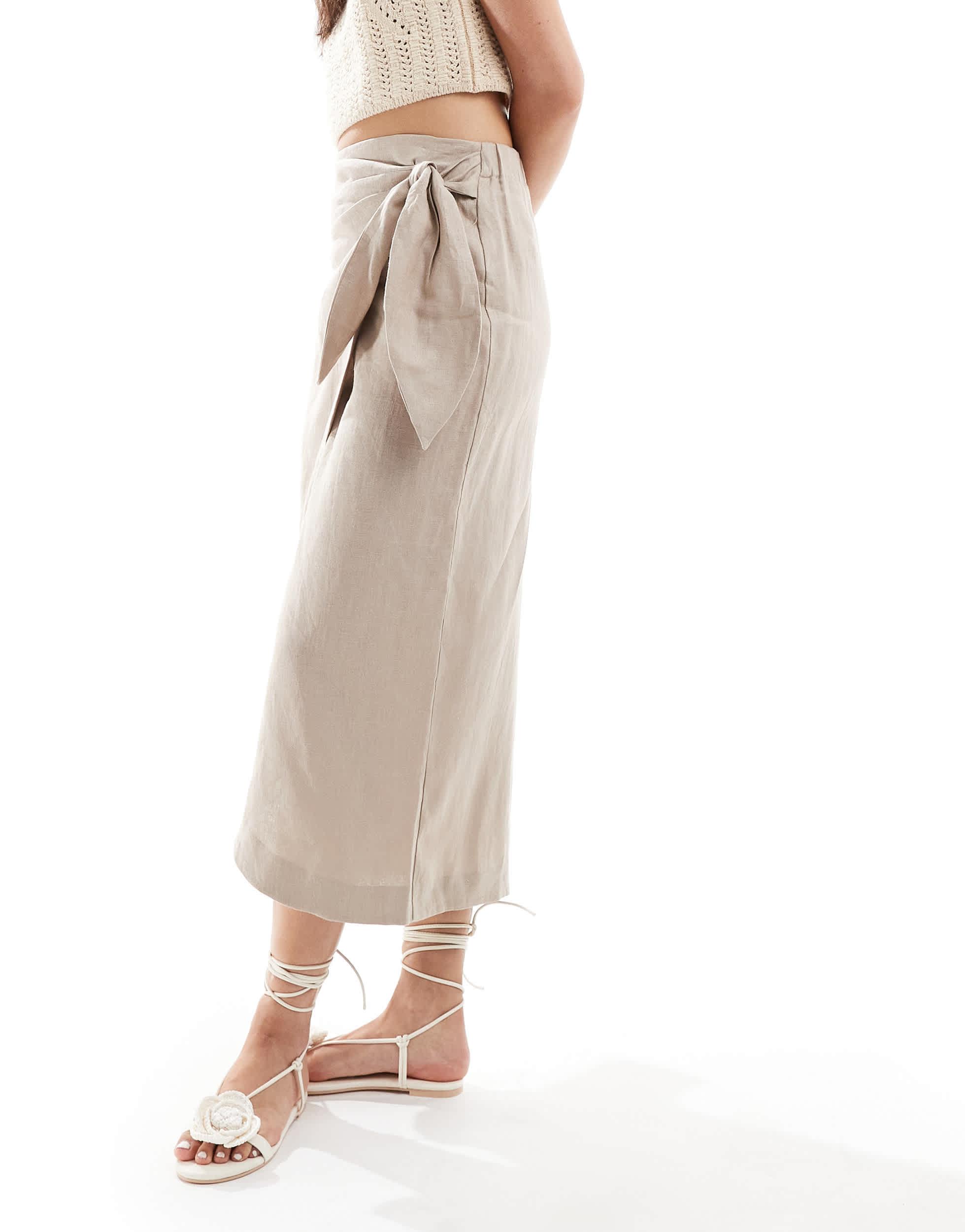 Jupe portefeuille en lin beige Mango en coloris Blanc Lyst