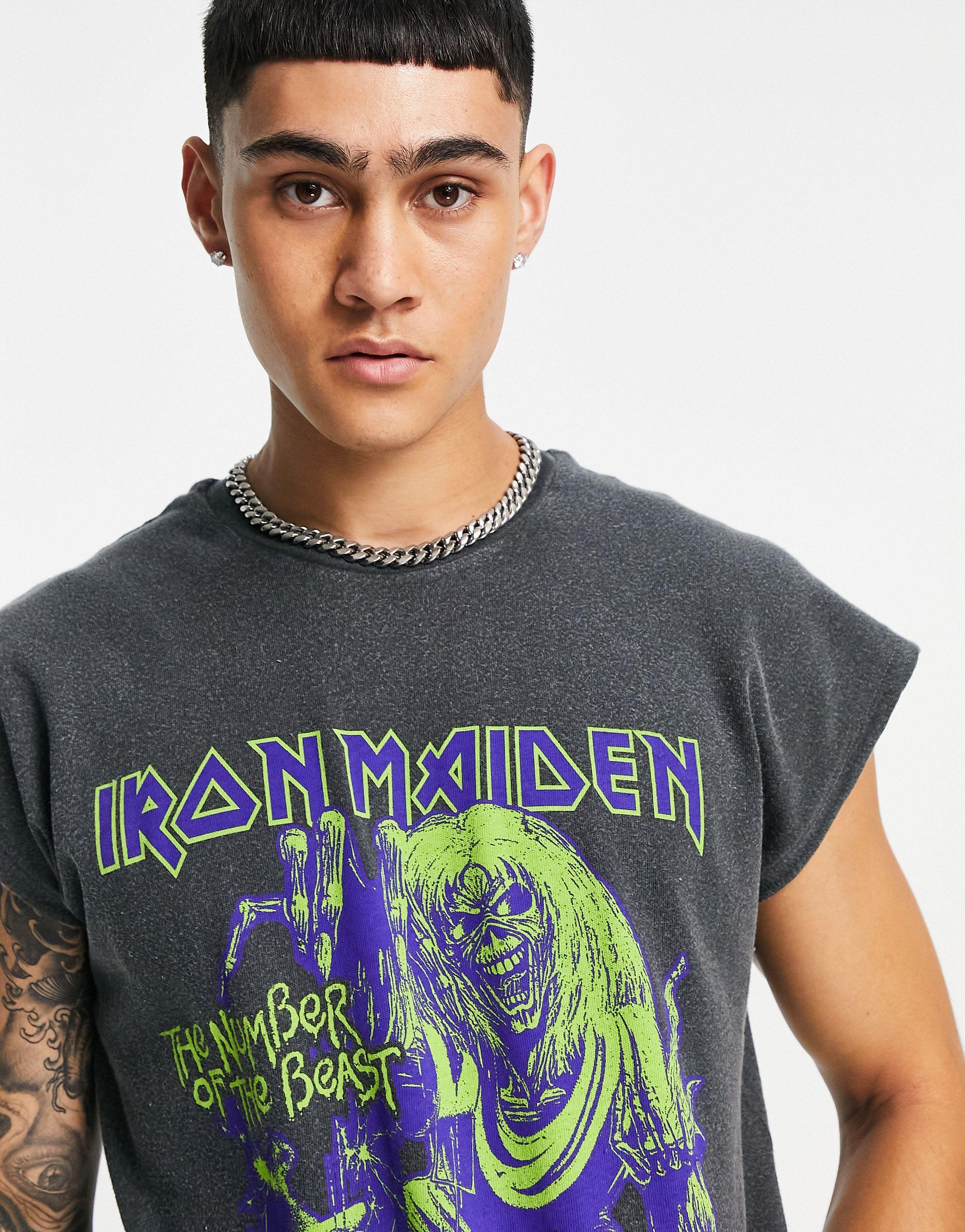 TOPMAN Oversized Tank With Iron Maiden Print in Black for Men | Lyst