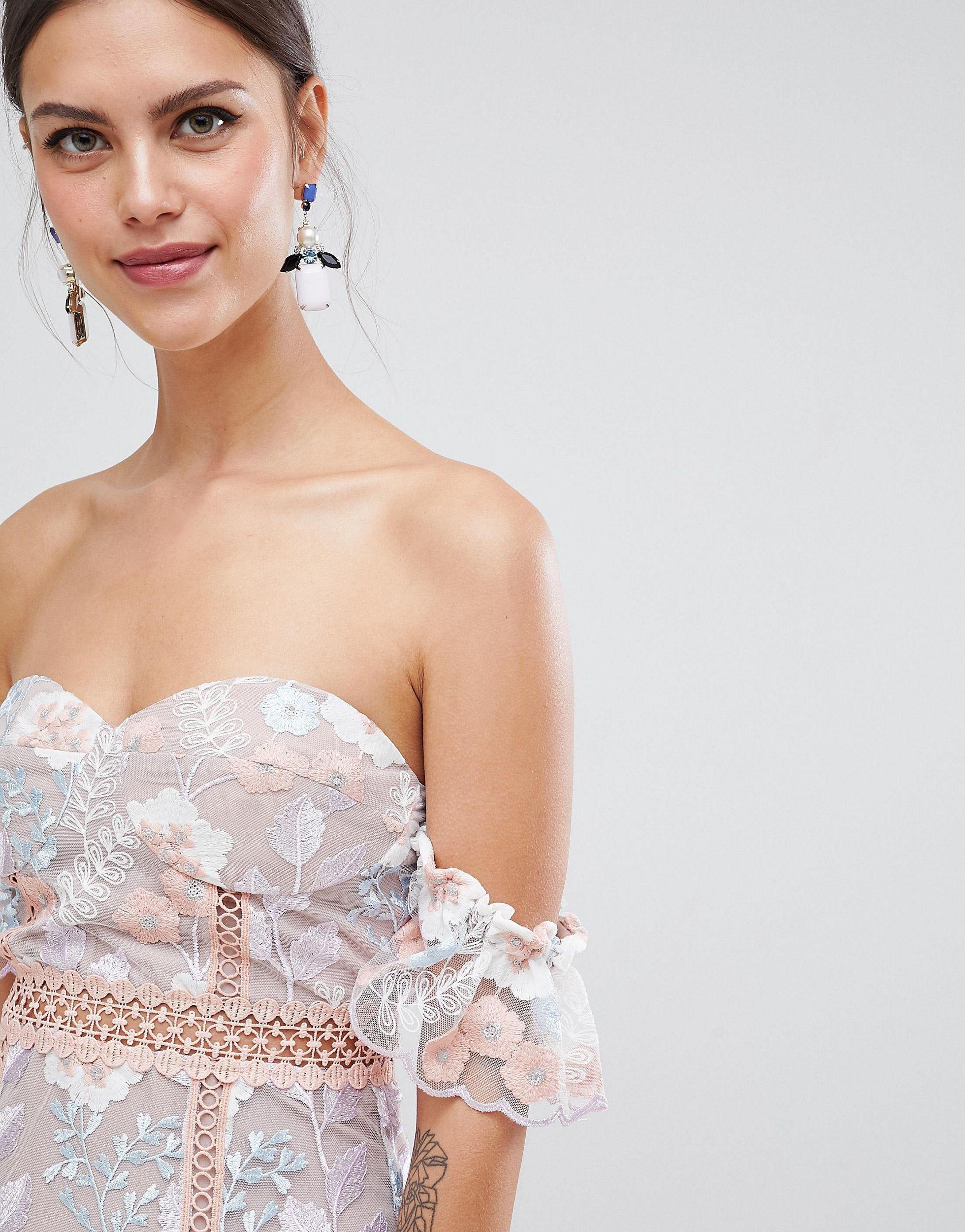 true decadence off shoulder embroidered dress