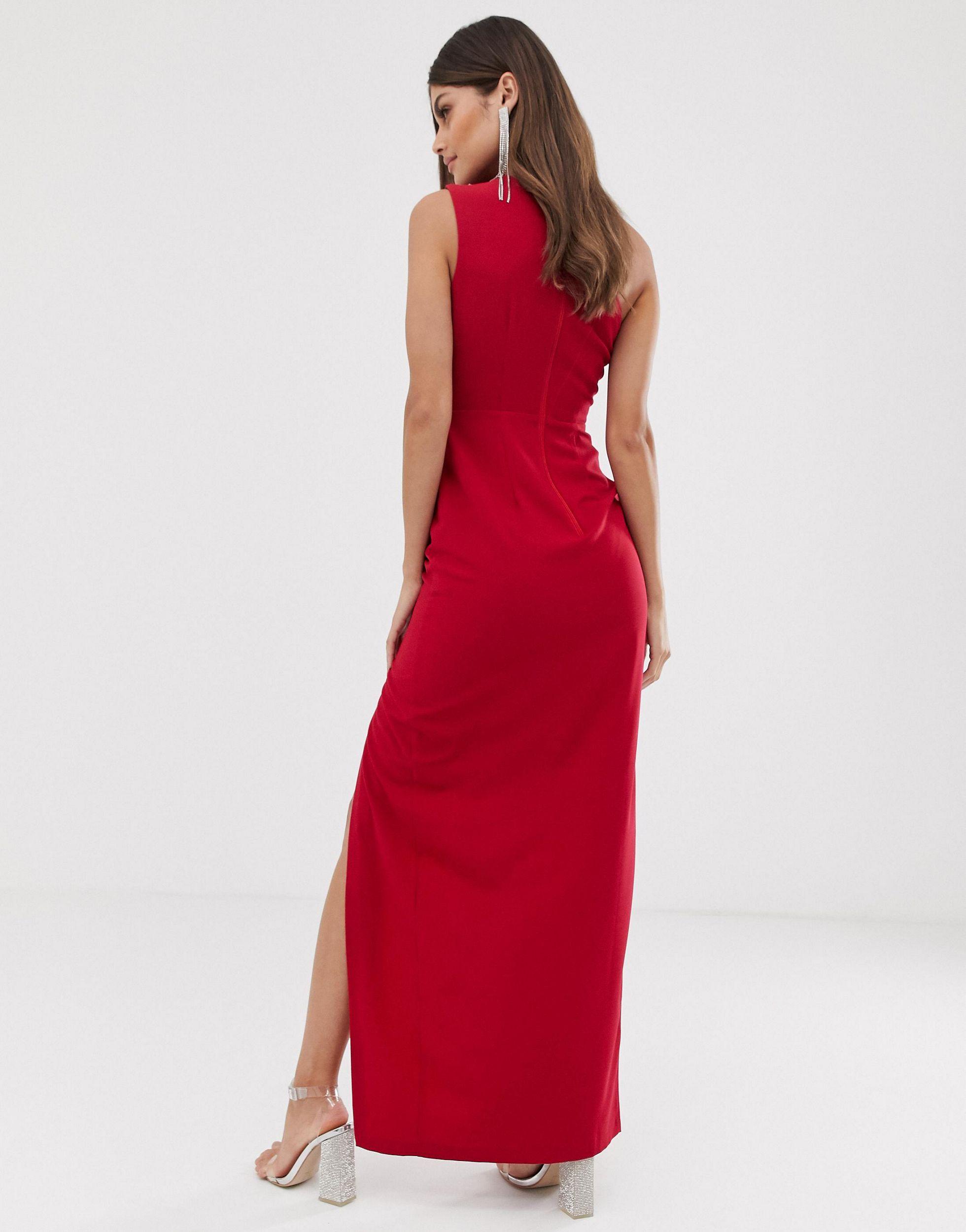 red one shoulder maxi dress